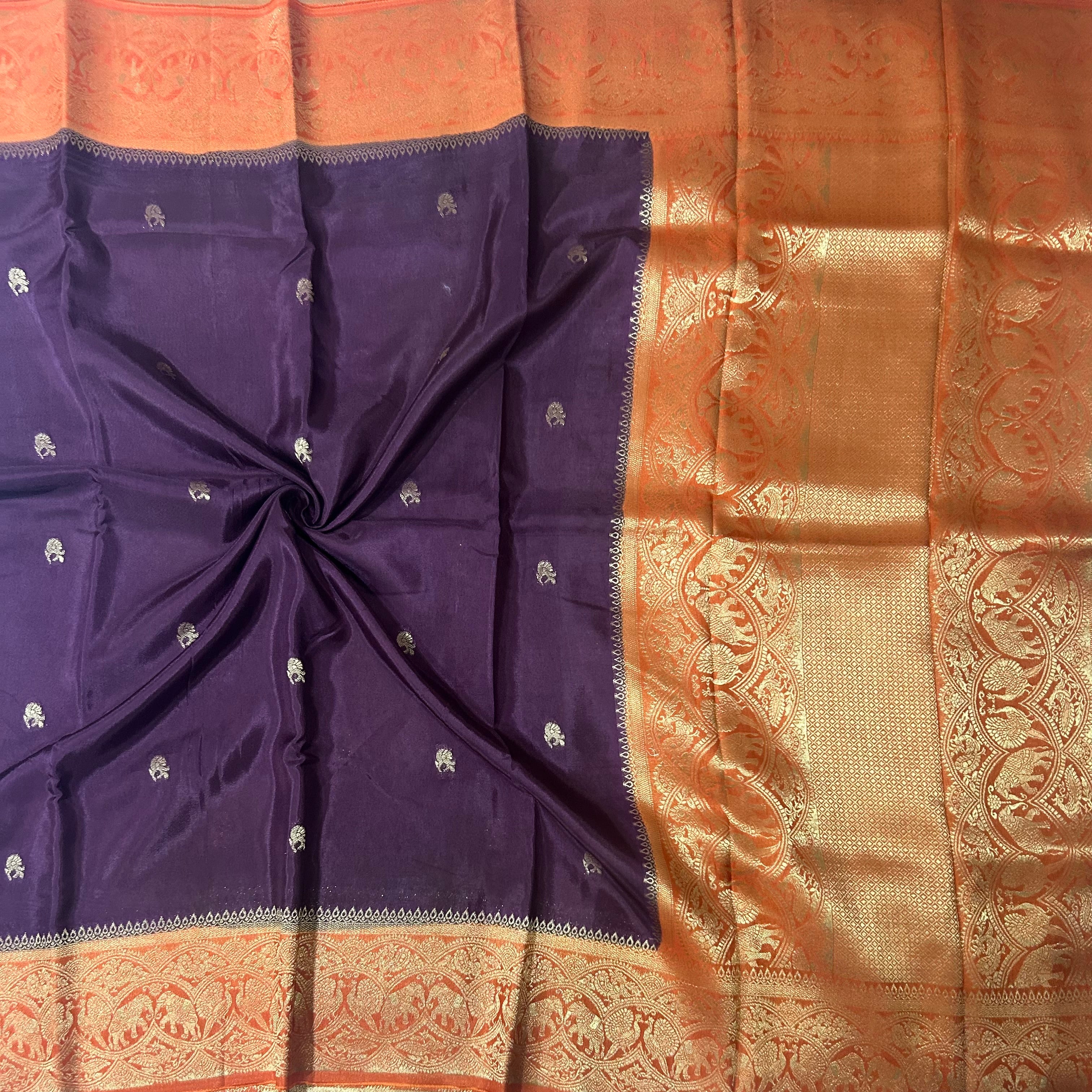 Wine contrast border semi Mysore 105 saree
