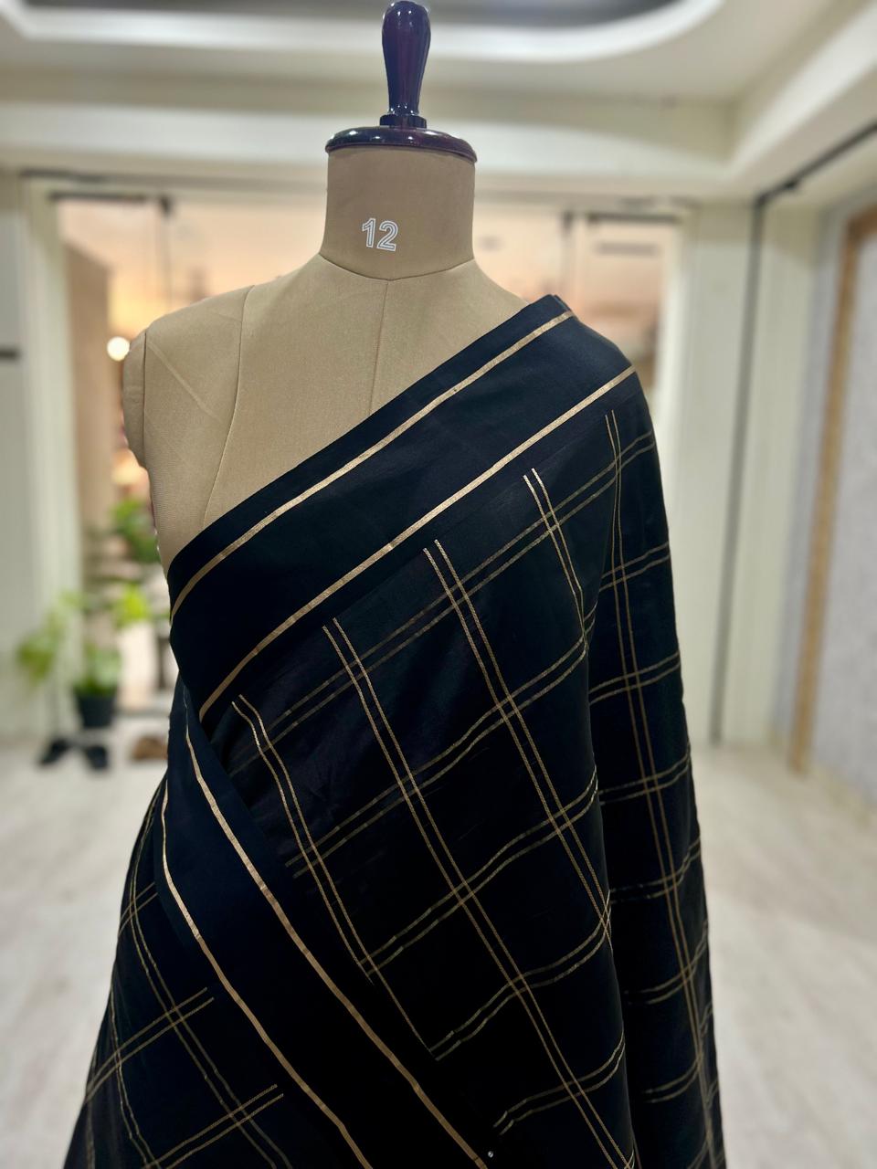 Black checks light weight Kathan -12 saree
