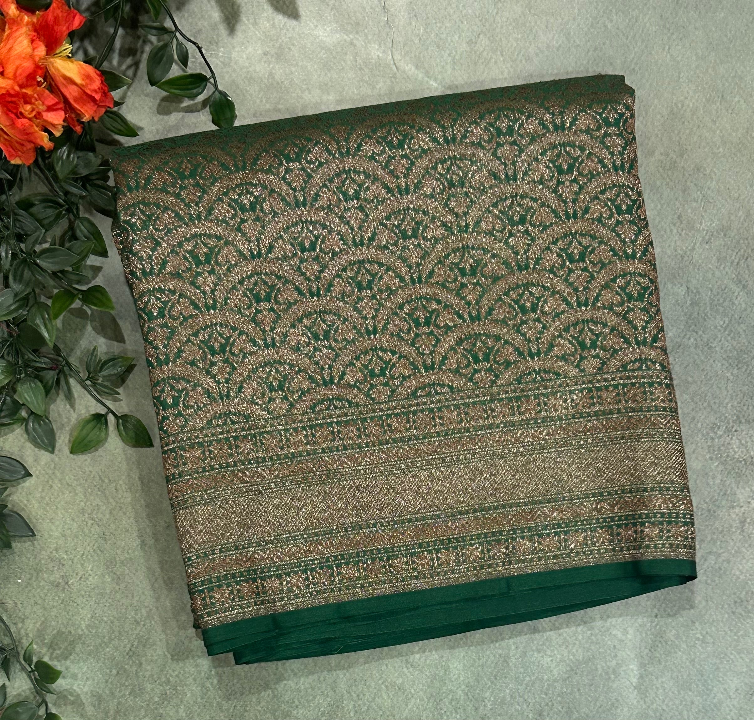 Bottle green brocade semi Benarasi saree(Rashmika Mandanna Brocade saree)