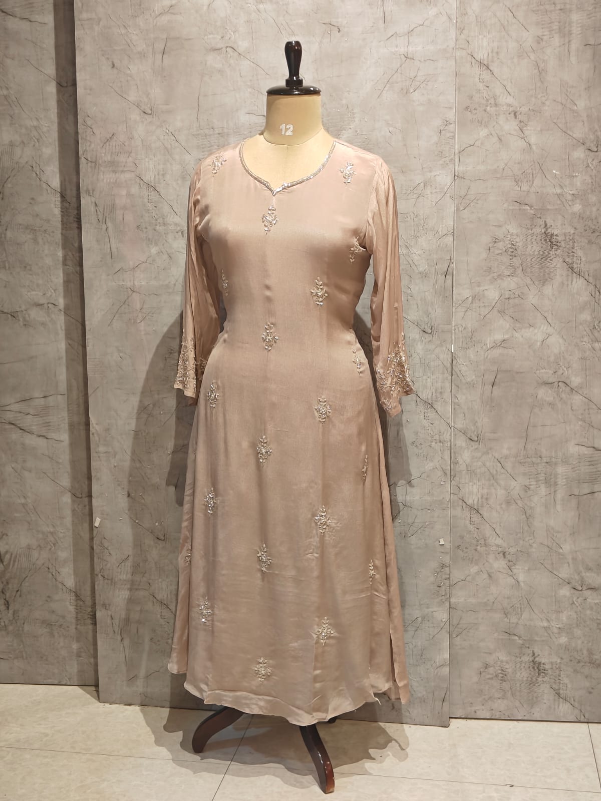 Beige Airline Chinnon Hand Embroidery Kurtha 567