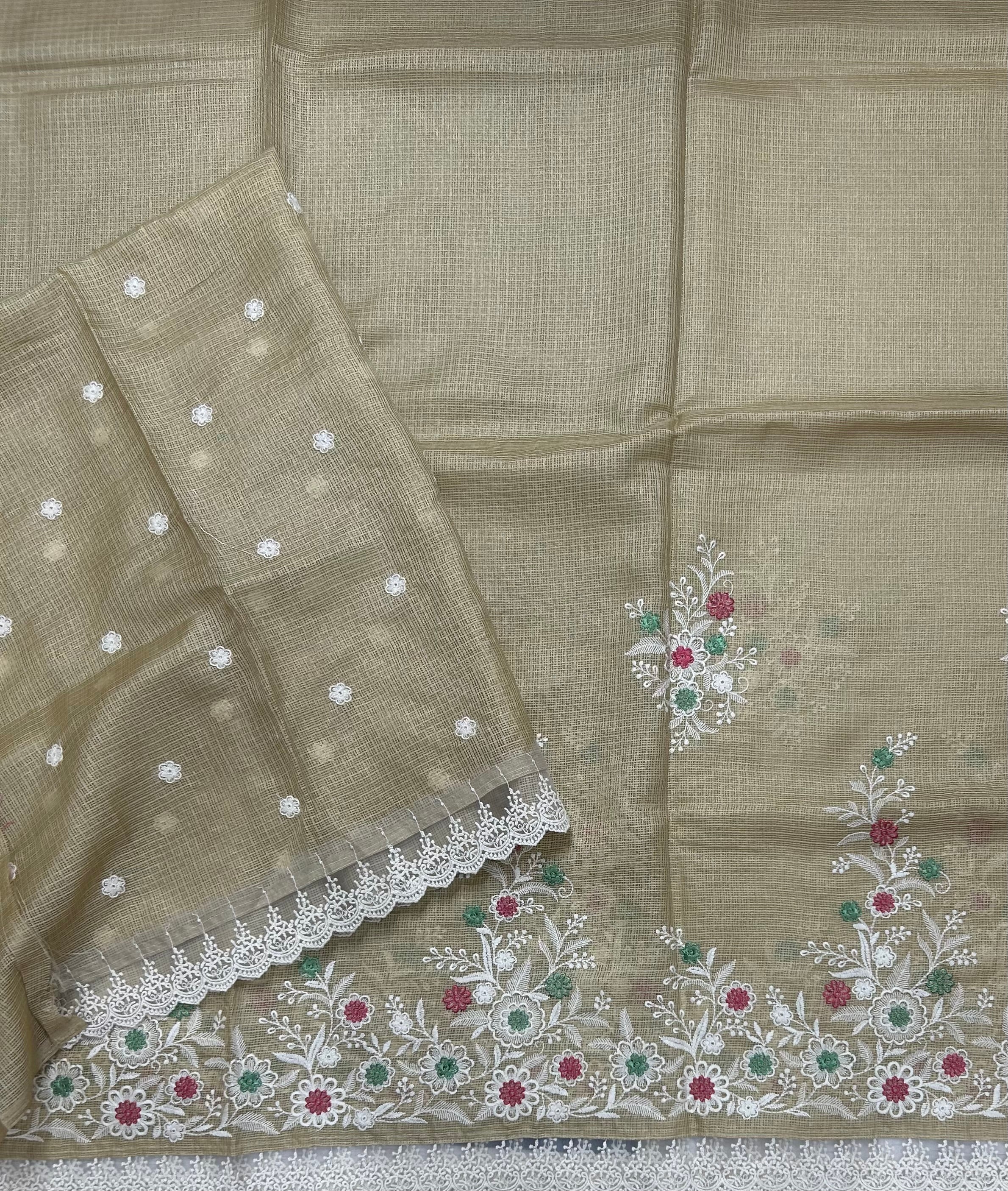 Beige embroidery Kota checks 104 saree