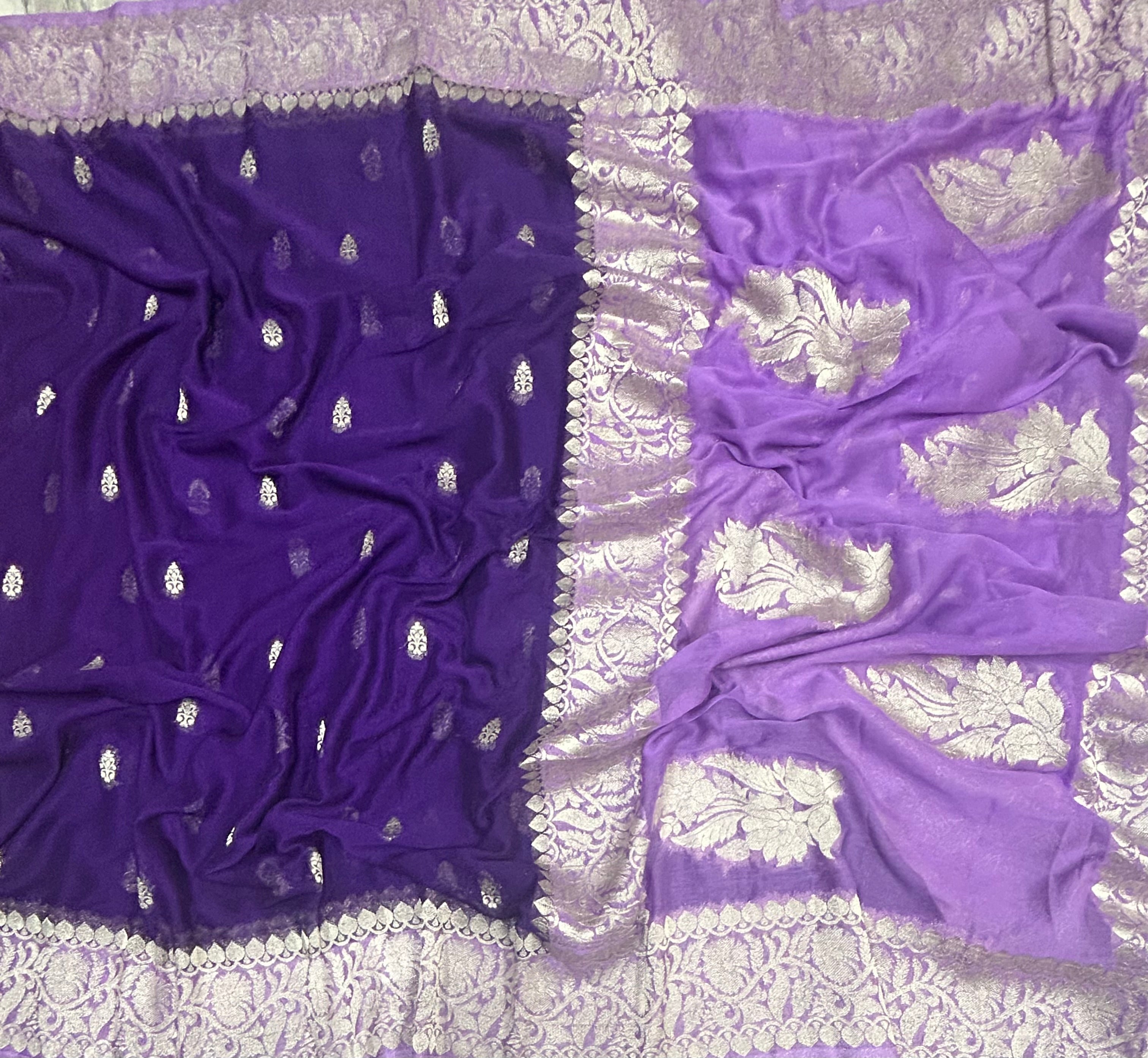 Purple small Butta semi chiffon Benarasi 105 saree