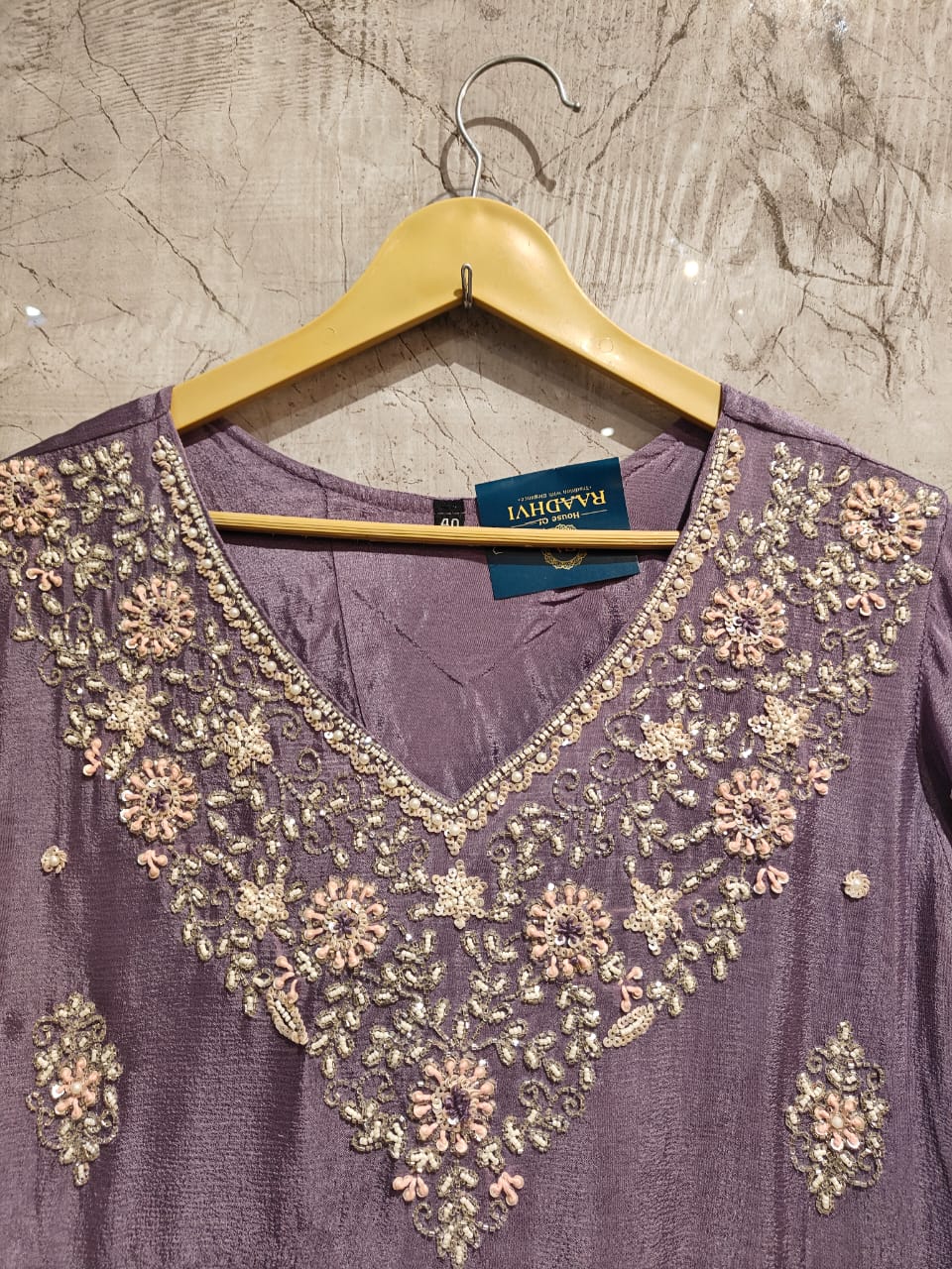"PARI" Lilac Designer Kurtha Set with Handwork and Palzoo Pant