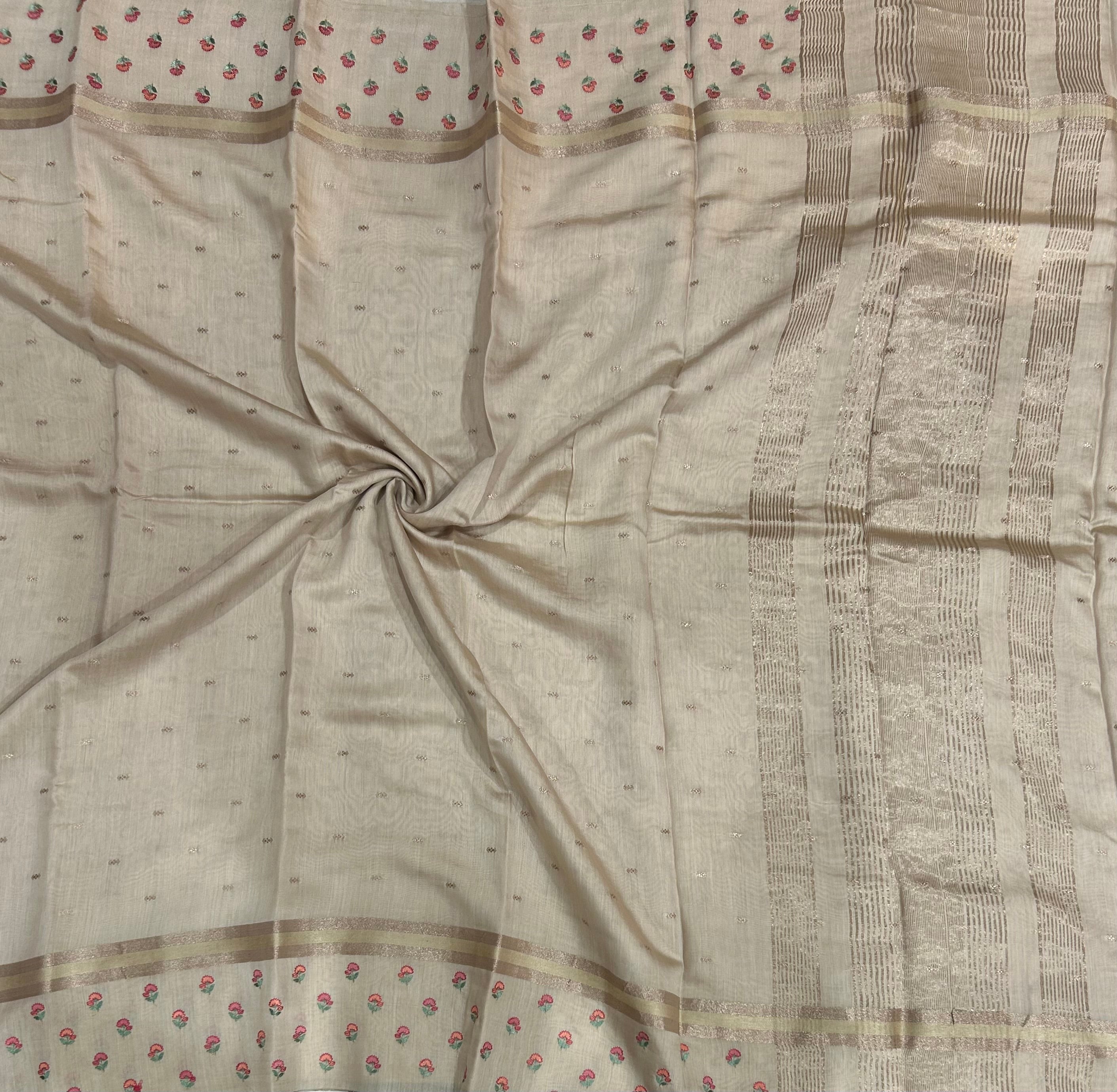 Beige embrodiery butta border soft tussar crepe 104 saree