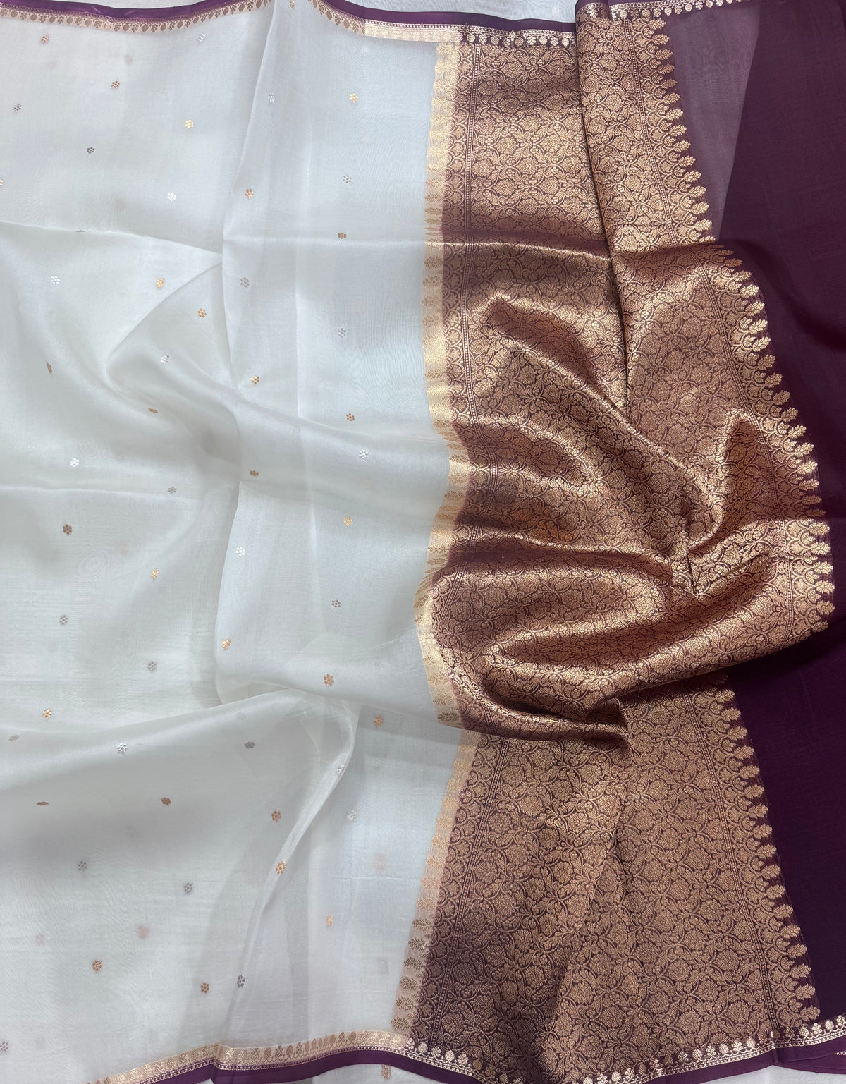 White n wine pure Kora Organza Saree 111