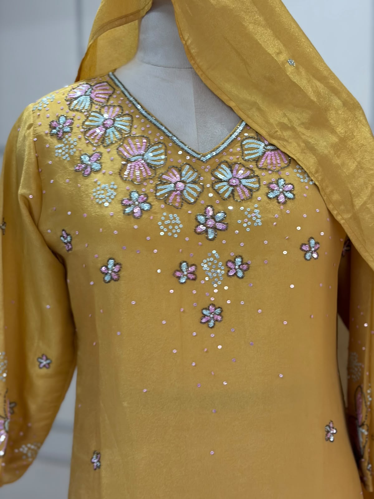 Gold (Yellow) shimmer party wear Kurtha suit set 114