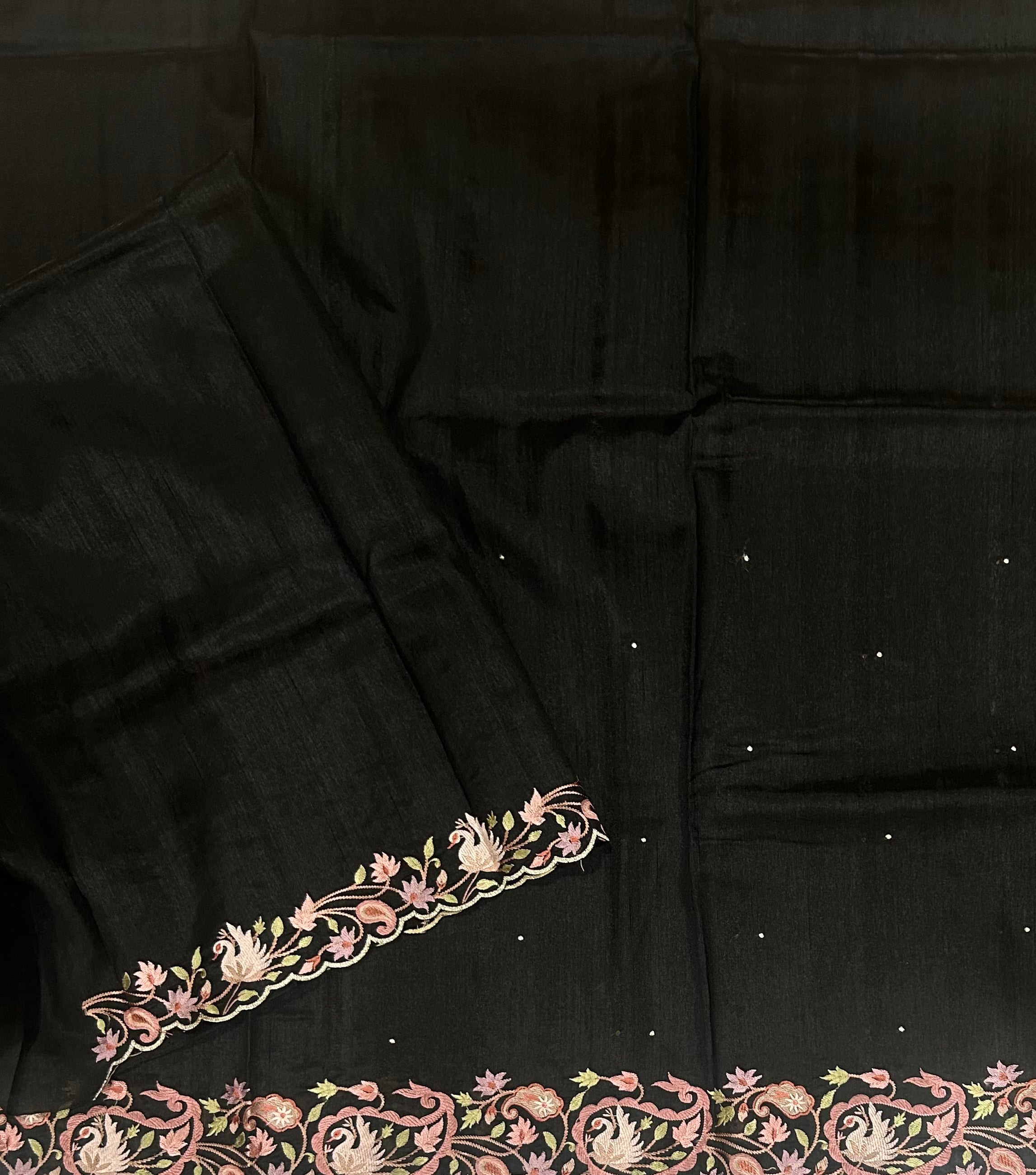 Black embroidery work border semi Tussar 104 saree