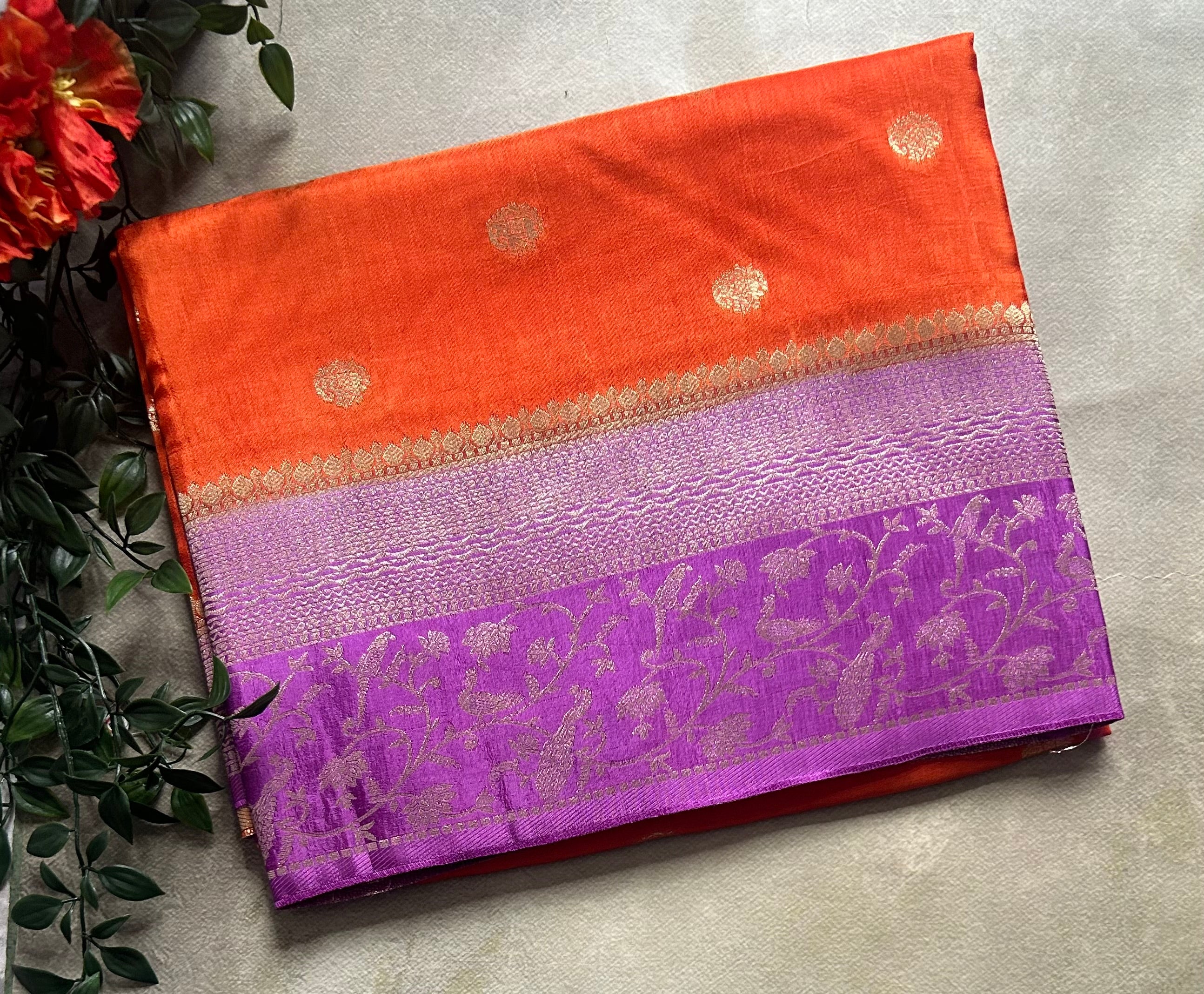 orange small Butta satin crepe 103 saree