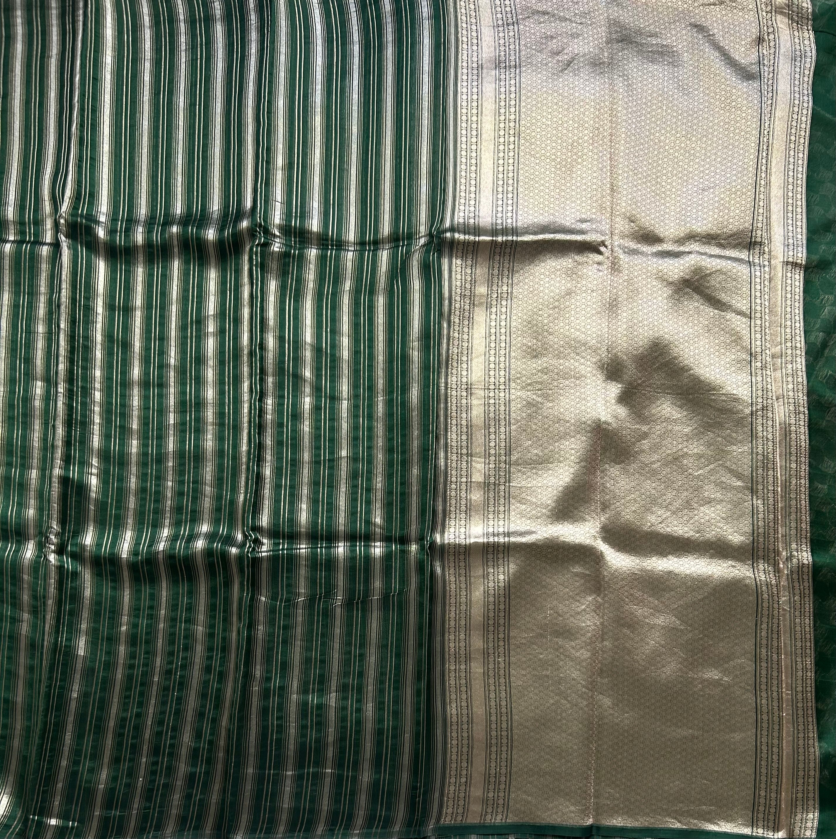 Bottle green stripes pure organza tissue 103 saree