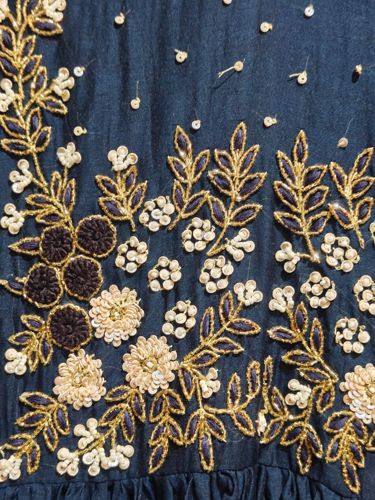 Navy Blue Mul Chanderi Hand Embroidery Anarkali Kurtha 899