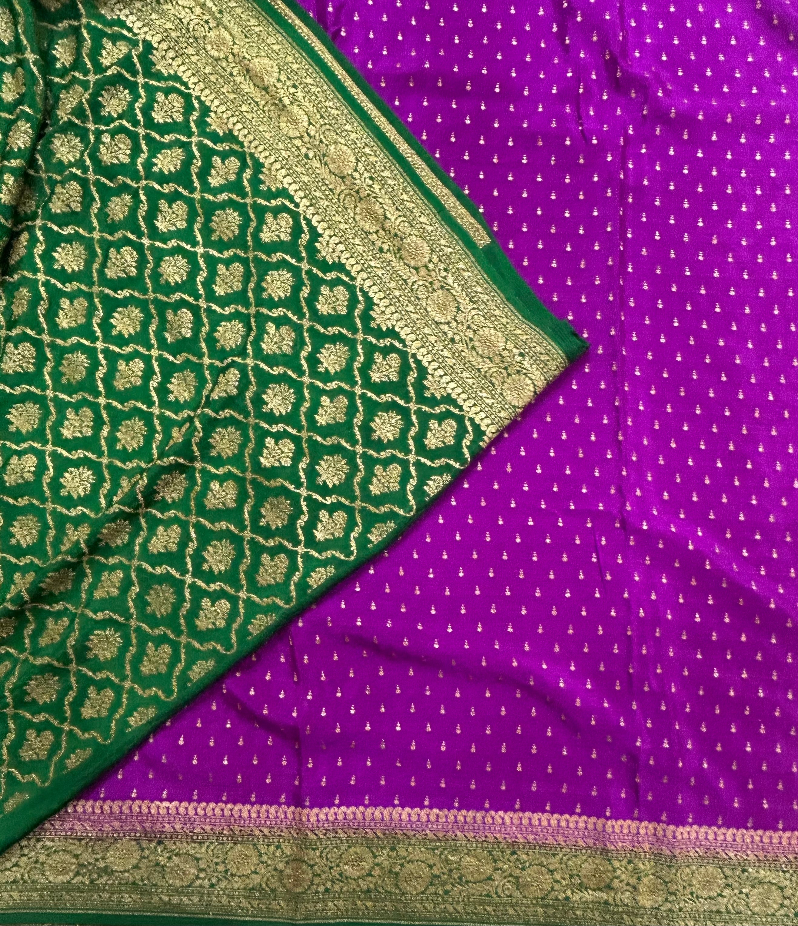 Purple small Butta pure Benarasi crepe 106 saree