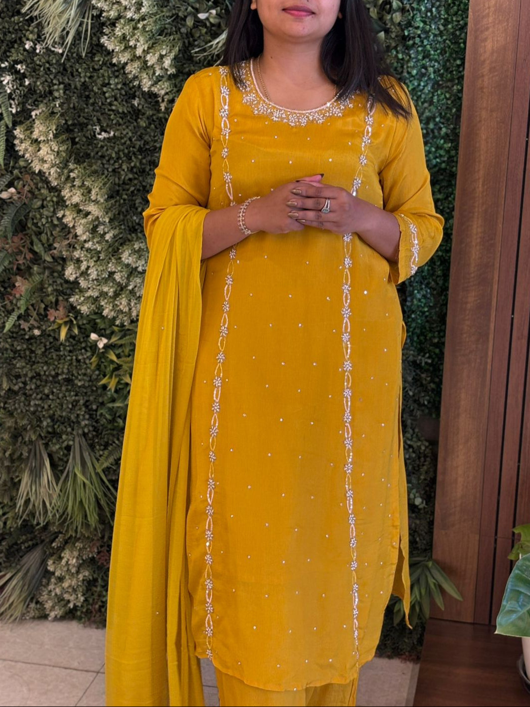 Yellow Designer Handwork Sharara party Kurtha set