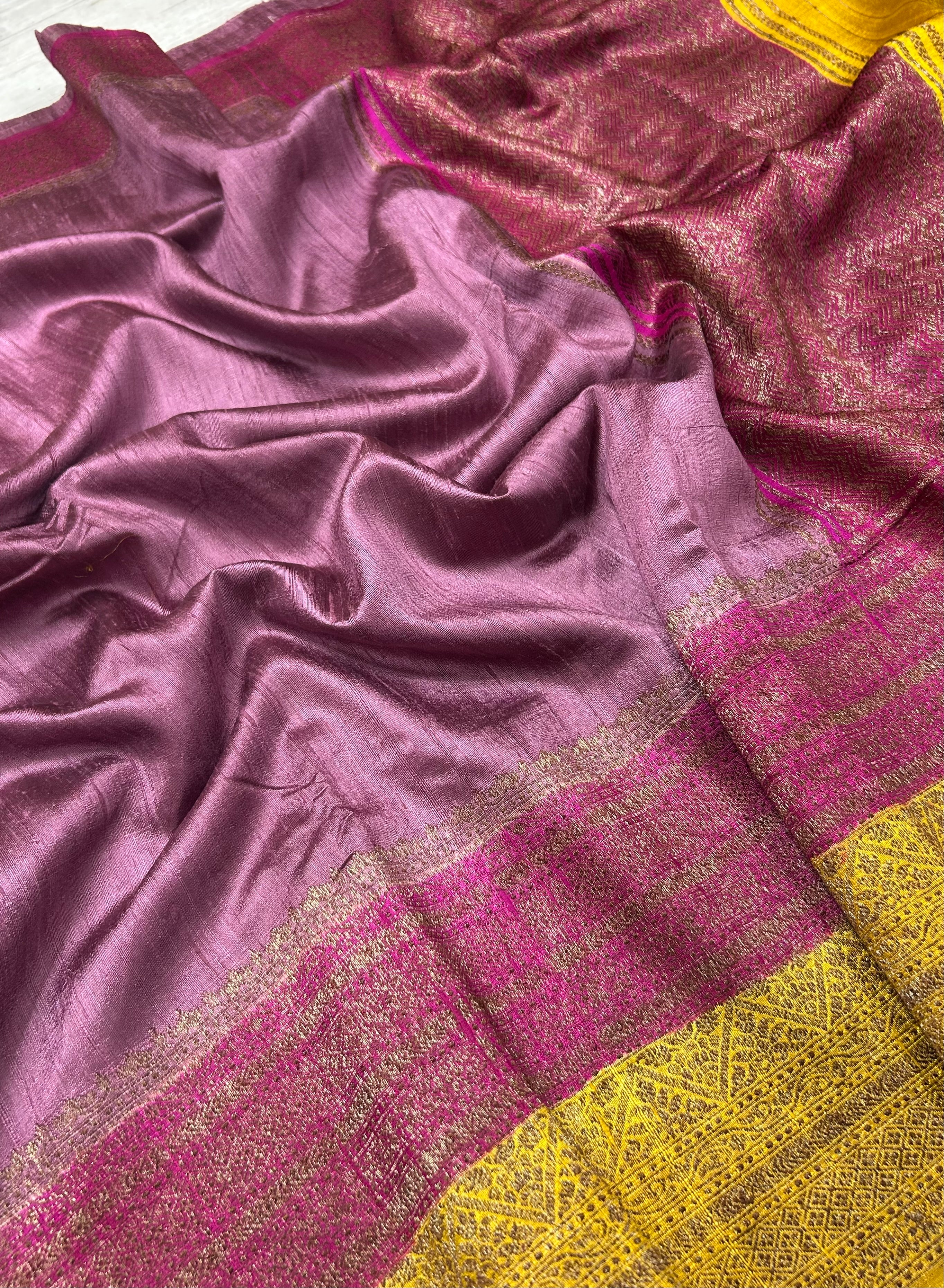 Onion pink small butta pure tussar crepe 104 silk saree