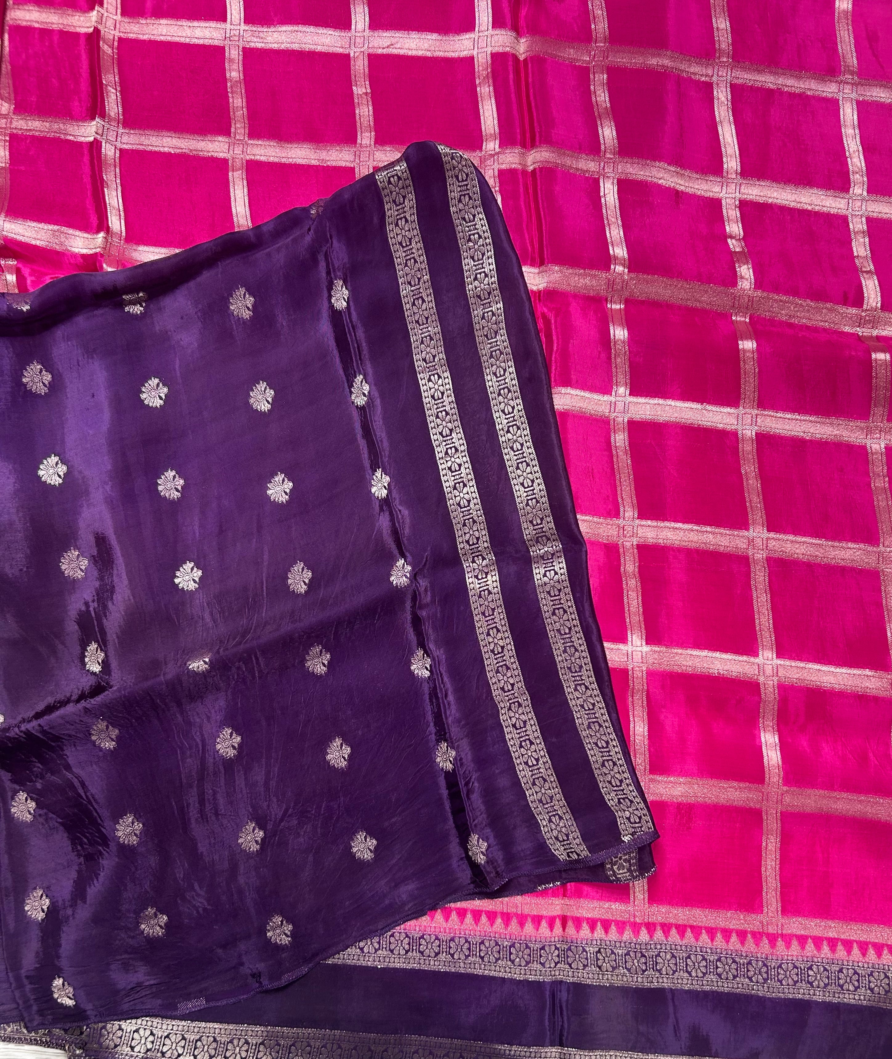 Rani pink checks n bentex border semi crepe 106 saree