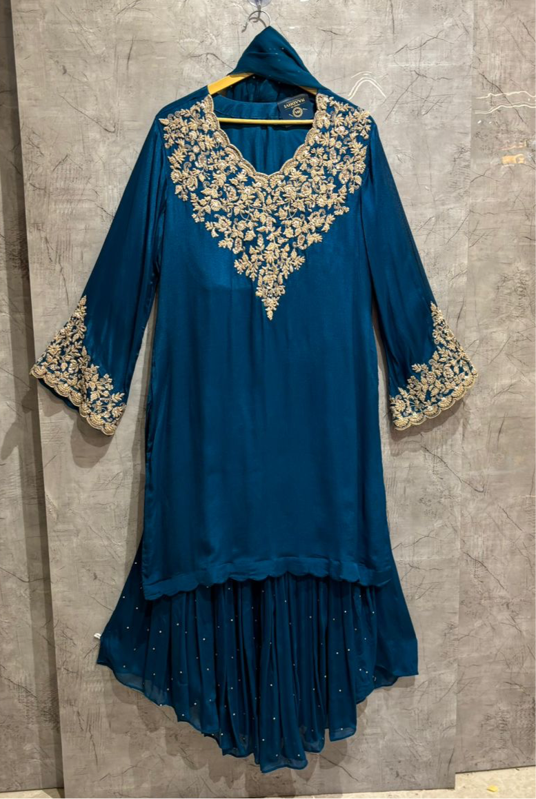 "Avani" Peacock Blue Designer Sharara party Kurtha set