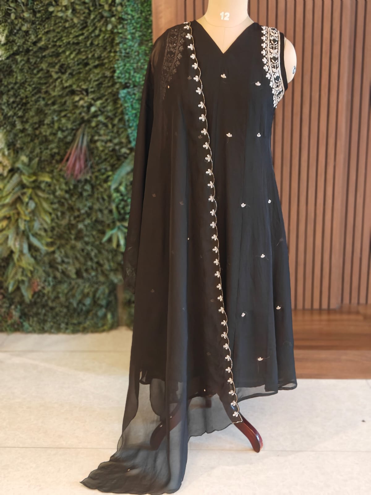 “Pani" Black Mul Chanderi Silk Anarkali Handwork Kurtha 515