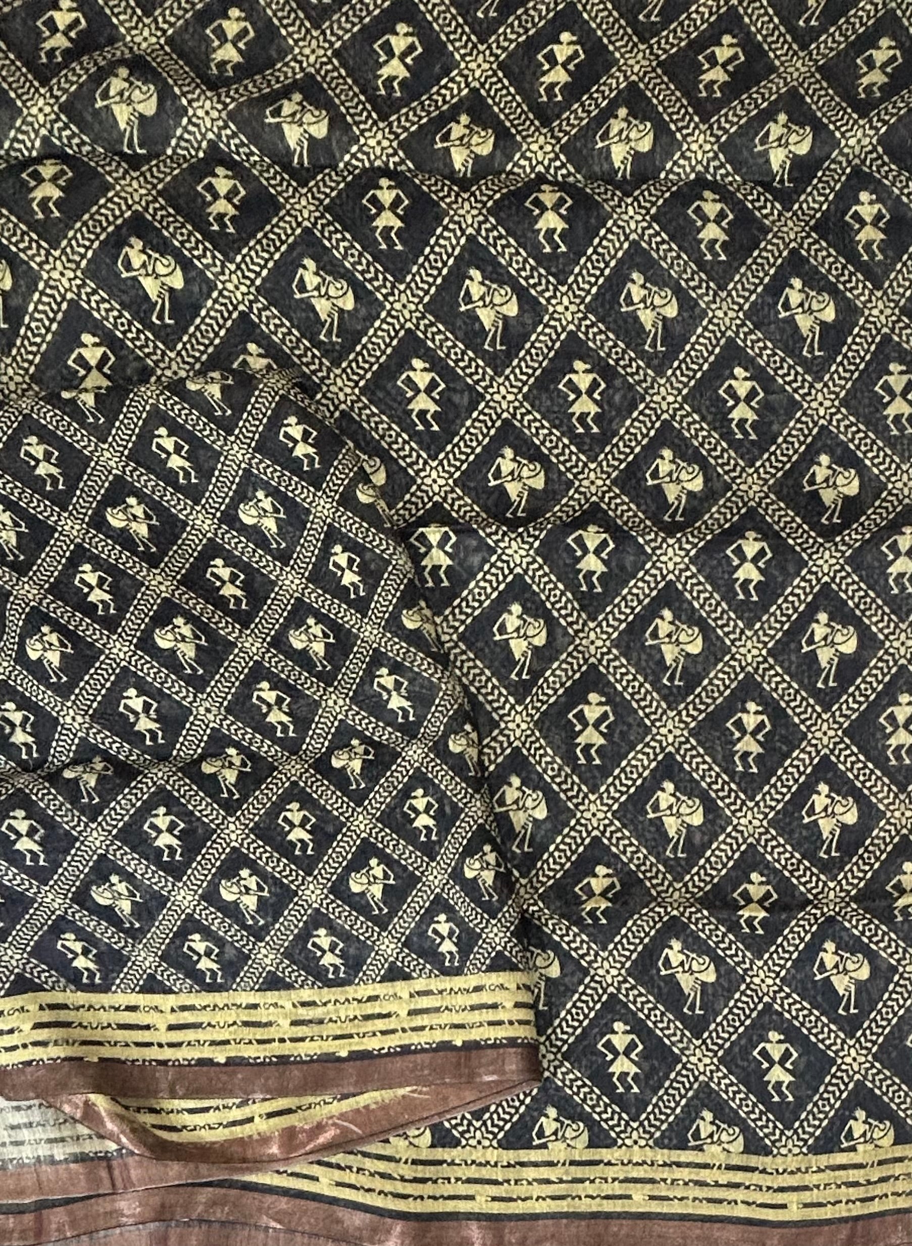 Black pure linen saree