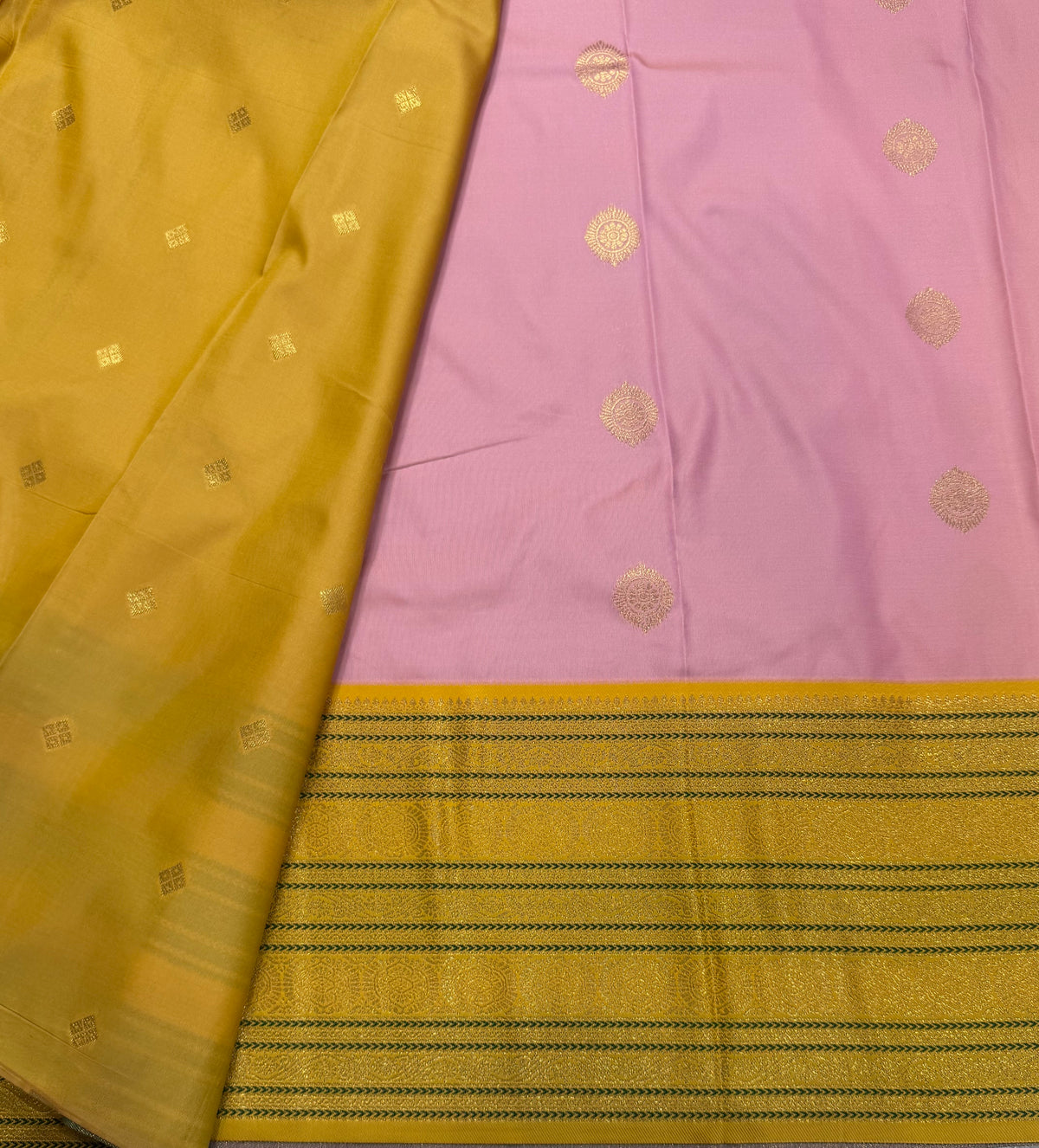 Pastel pink Kanchi Border Semi Soft Silk Saree 110