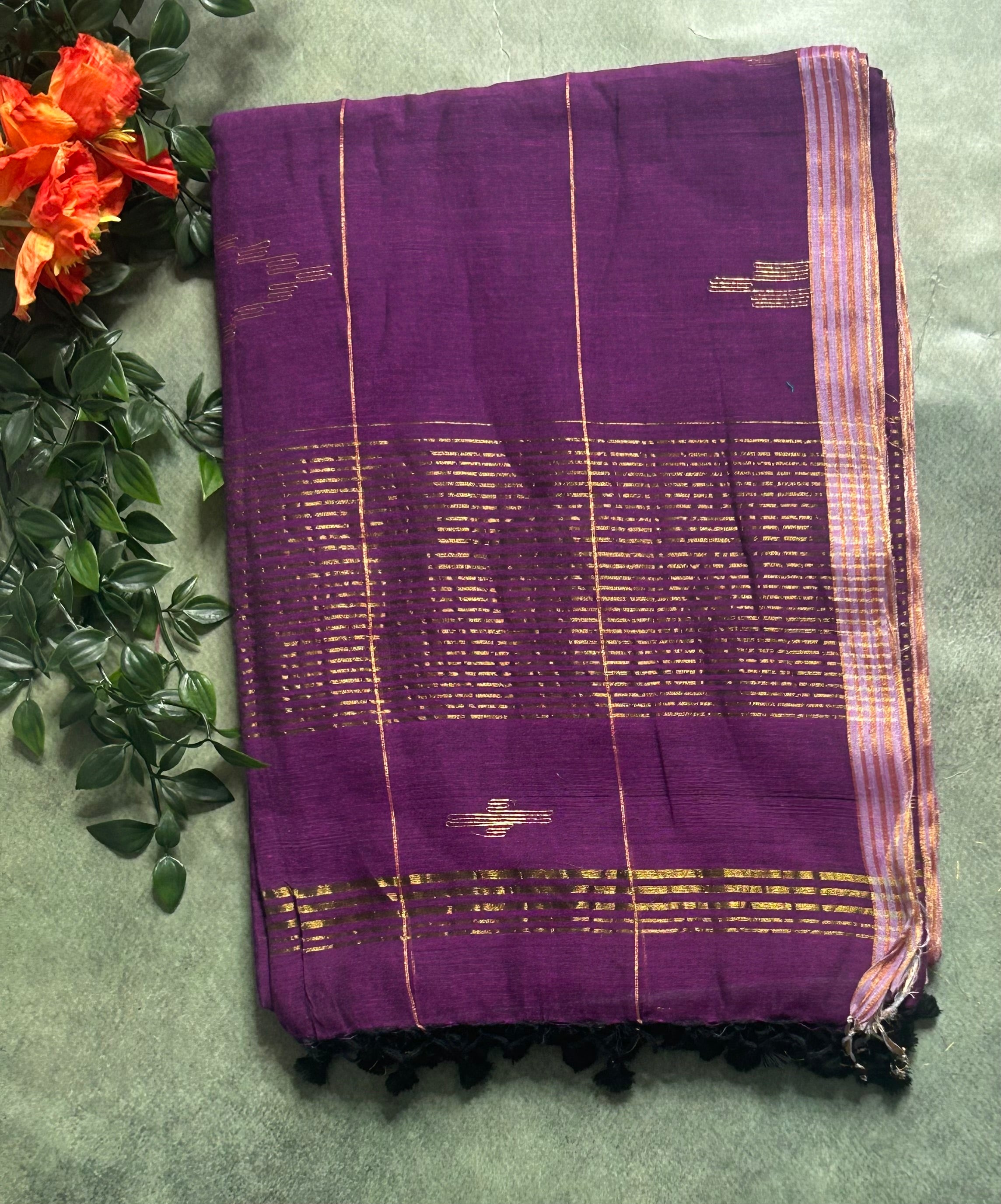 Purple pure cotton 103 jamdani saree