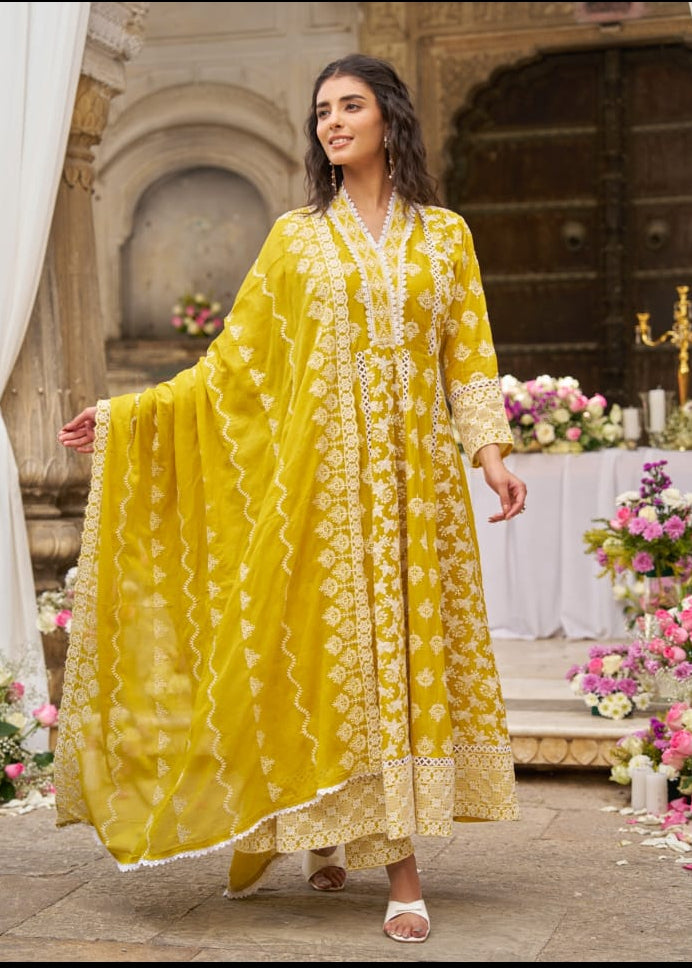 Yellow Cotton Airline Hakkoba Work Kurtha 459