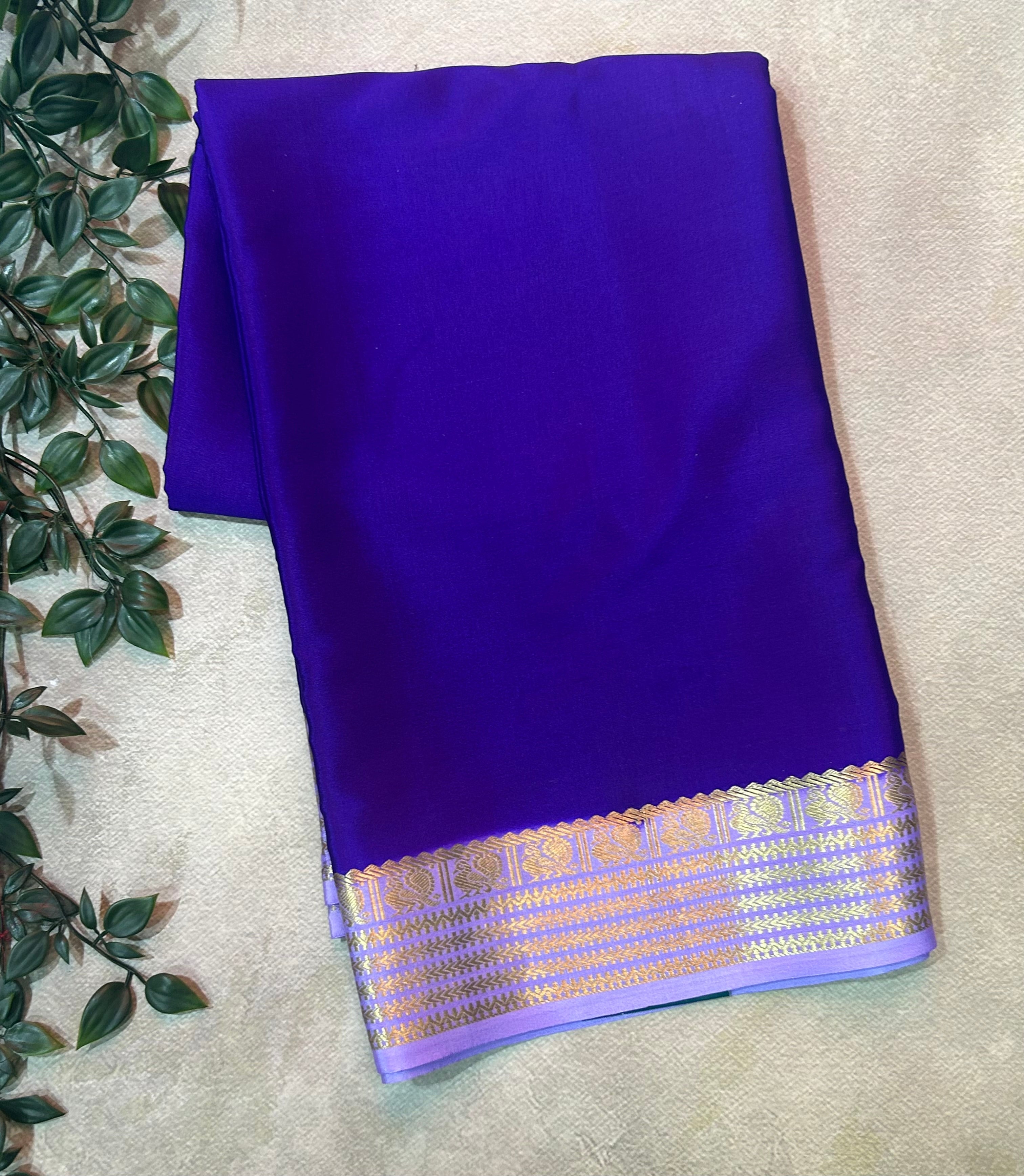 Purple n lilac stripes pure mysore silk-12 saree