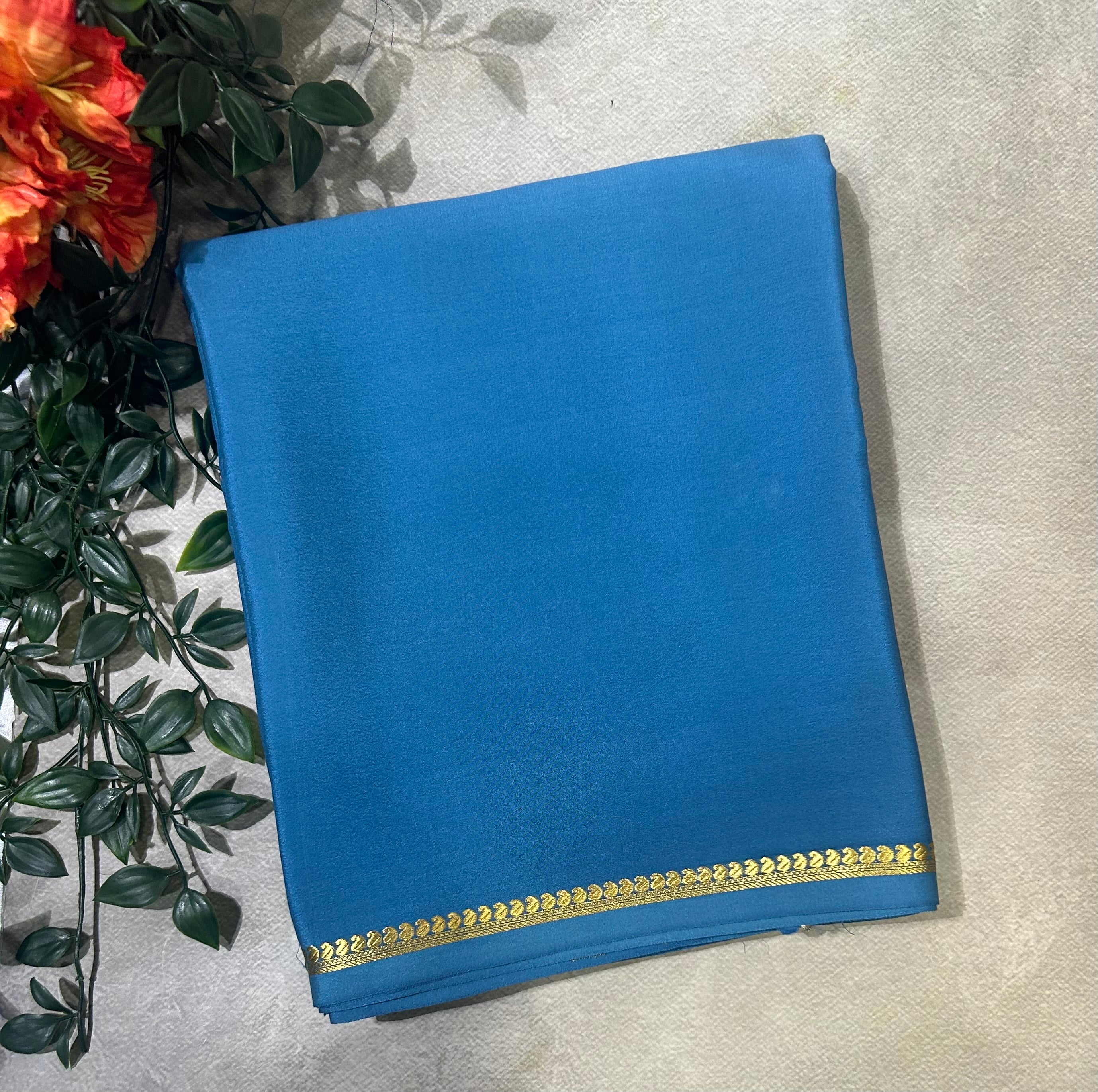 Pastel blue small border pure Mysore silk 103 saree
