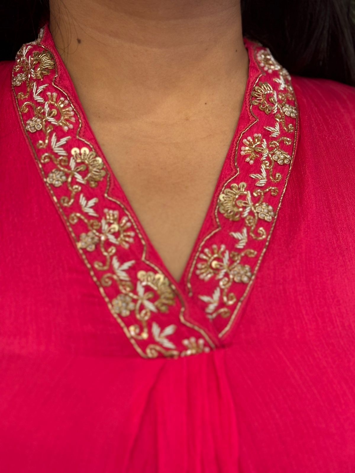 "Piya" Pink Chinnon Handwork Airline Kurtha 345