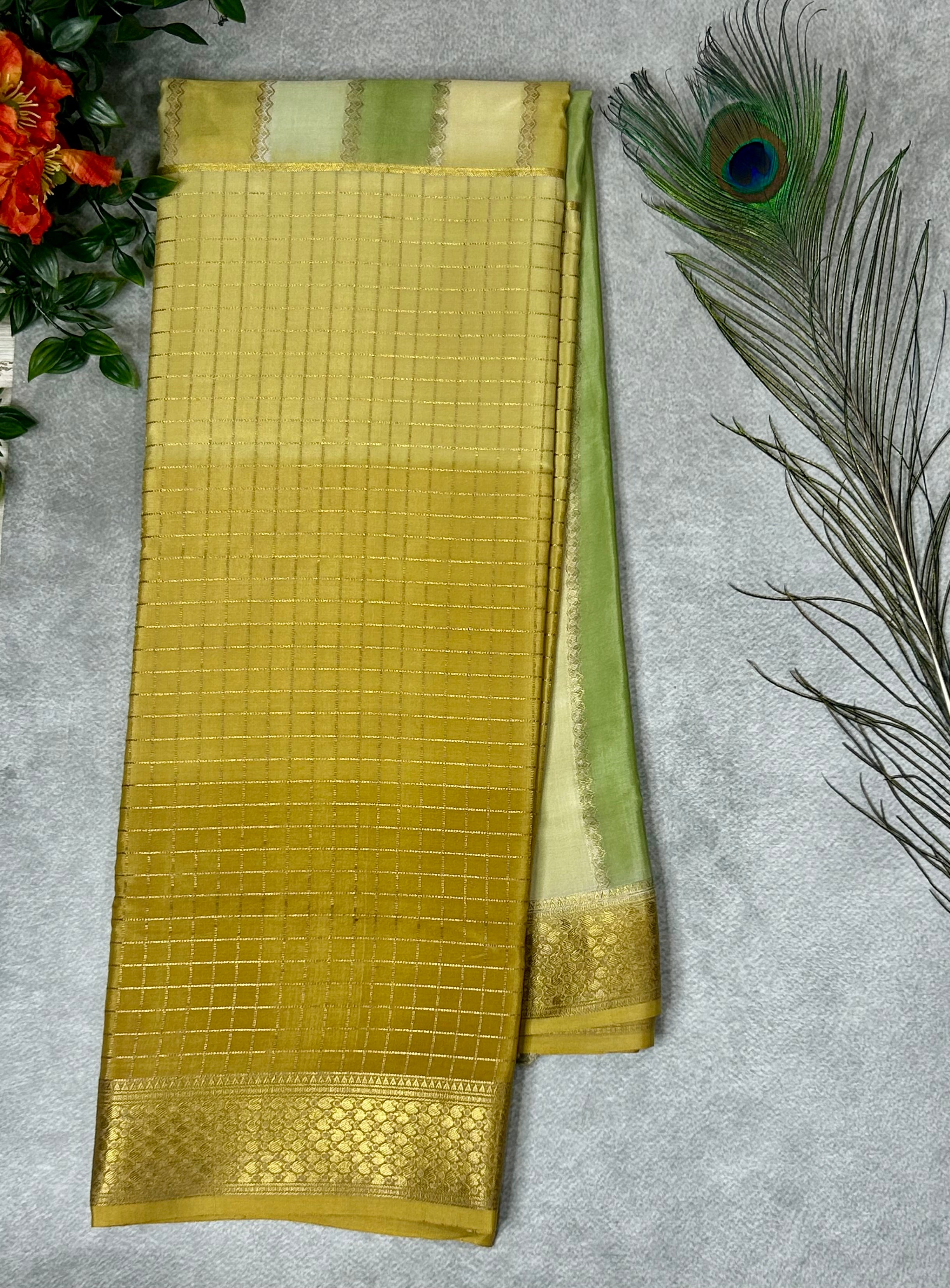 Rankart Stripes n Checks Pure Mysore Silk Saree – Elegant Handwoven Design | Premium Traditional Silk Collection