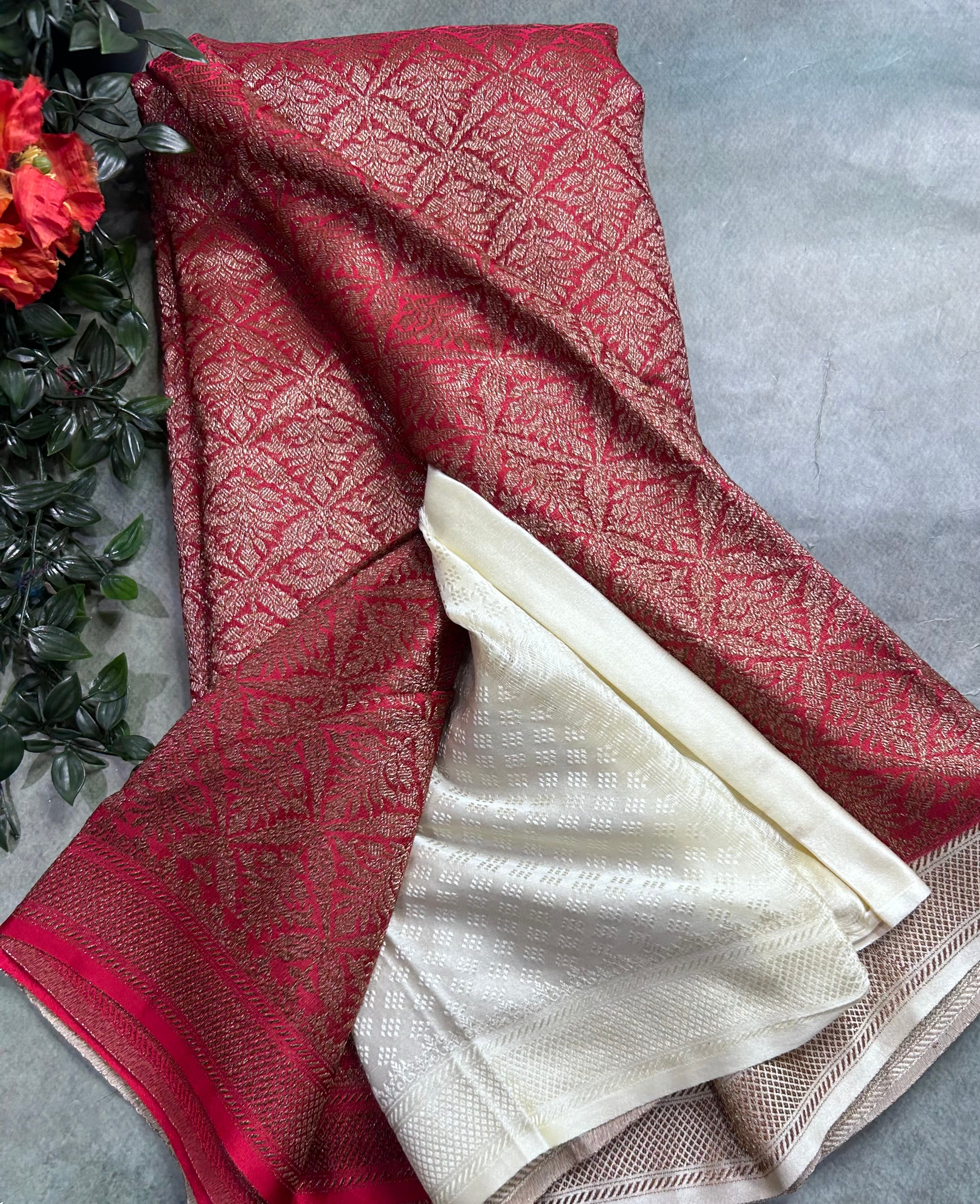 Red brocade soft semi georgette 105 saree