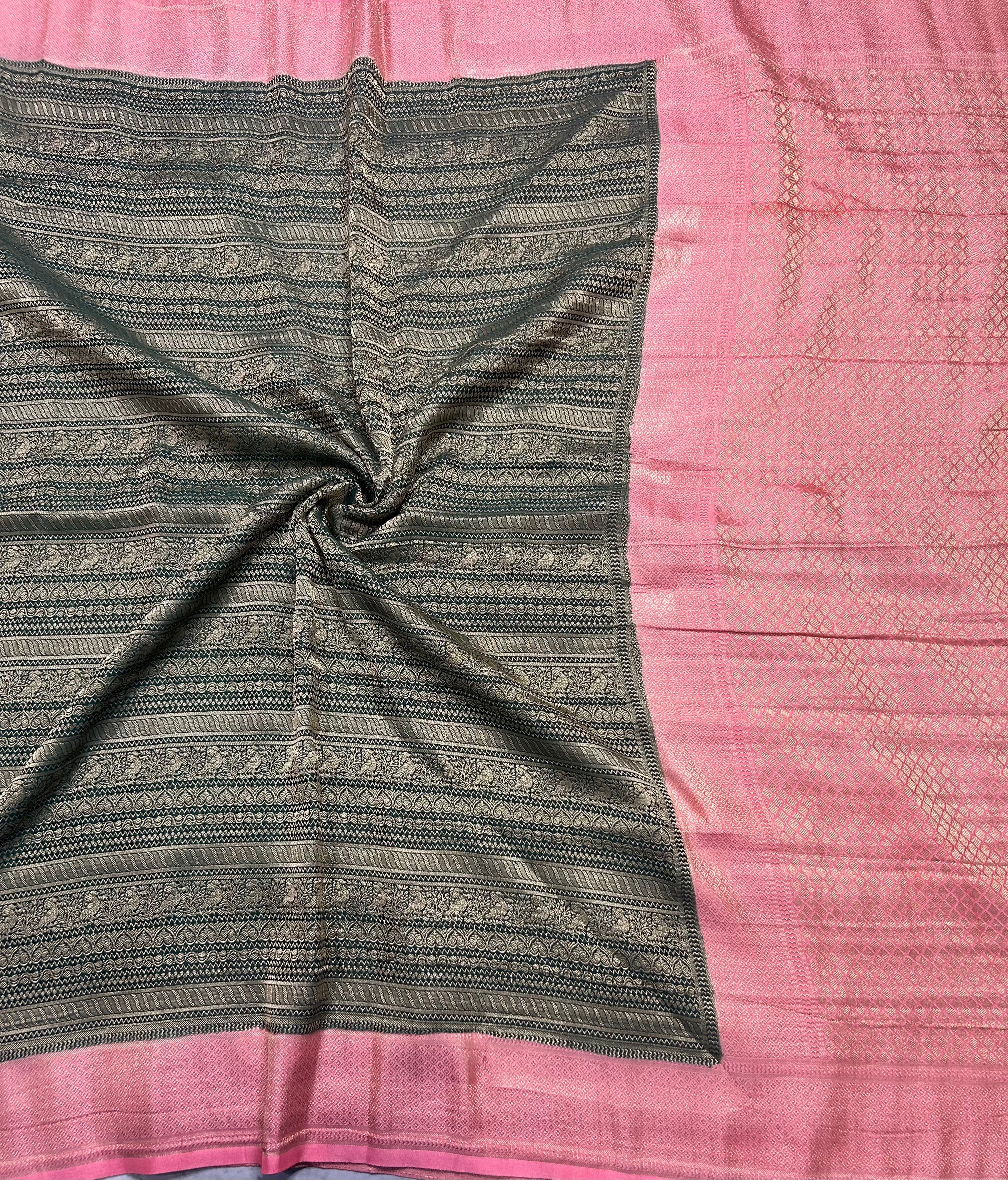 Bottle green brocade semi georgette 105 saree