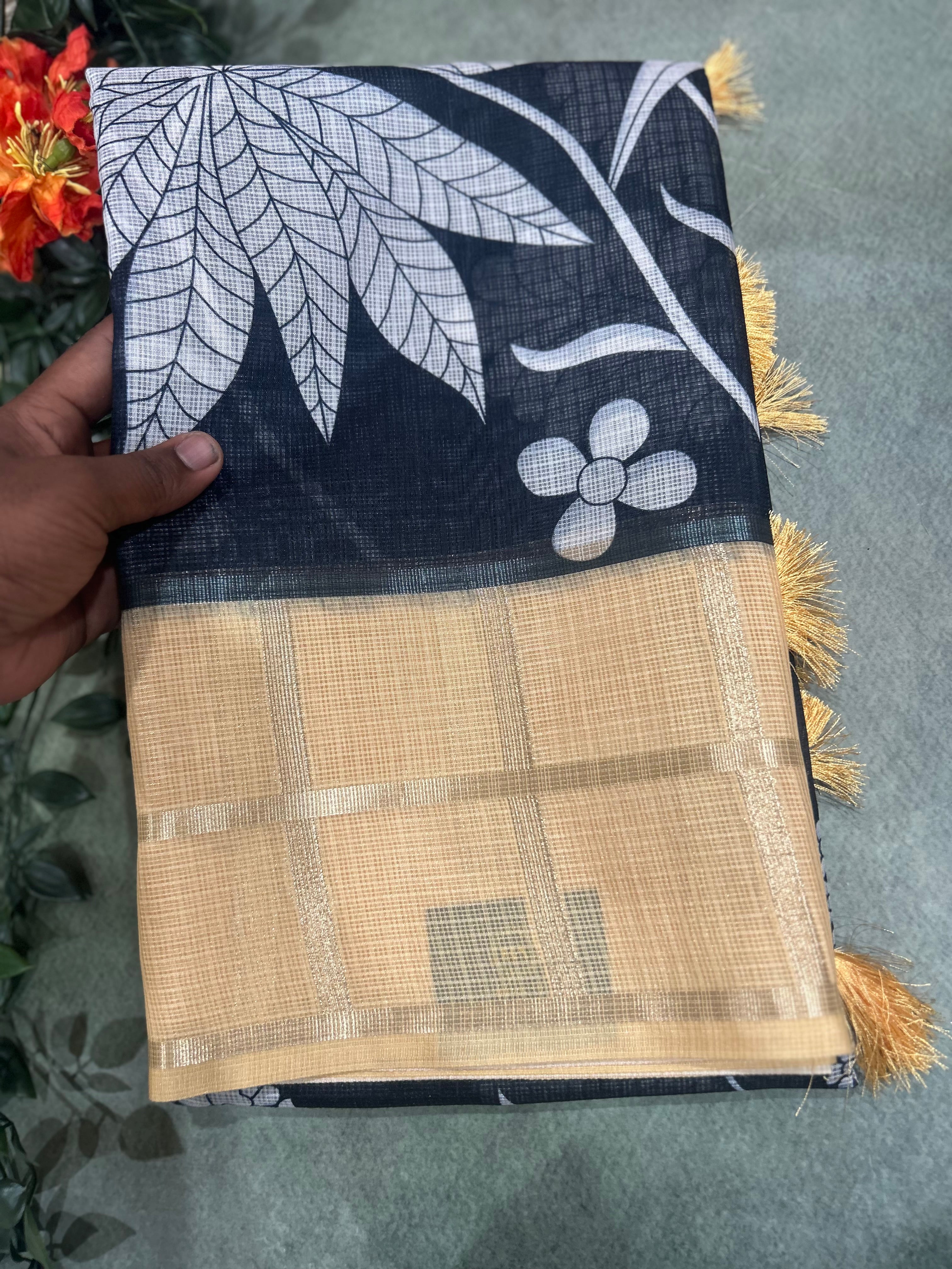 Black n peach Kota checks 103 saree