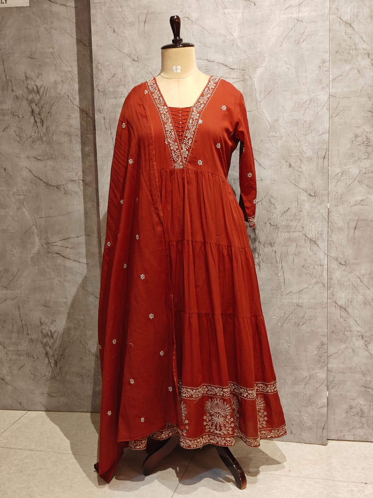 Orange Cotton Thread Embroiedry Anarkali  Kurtha