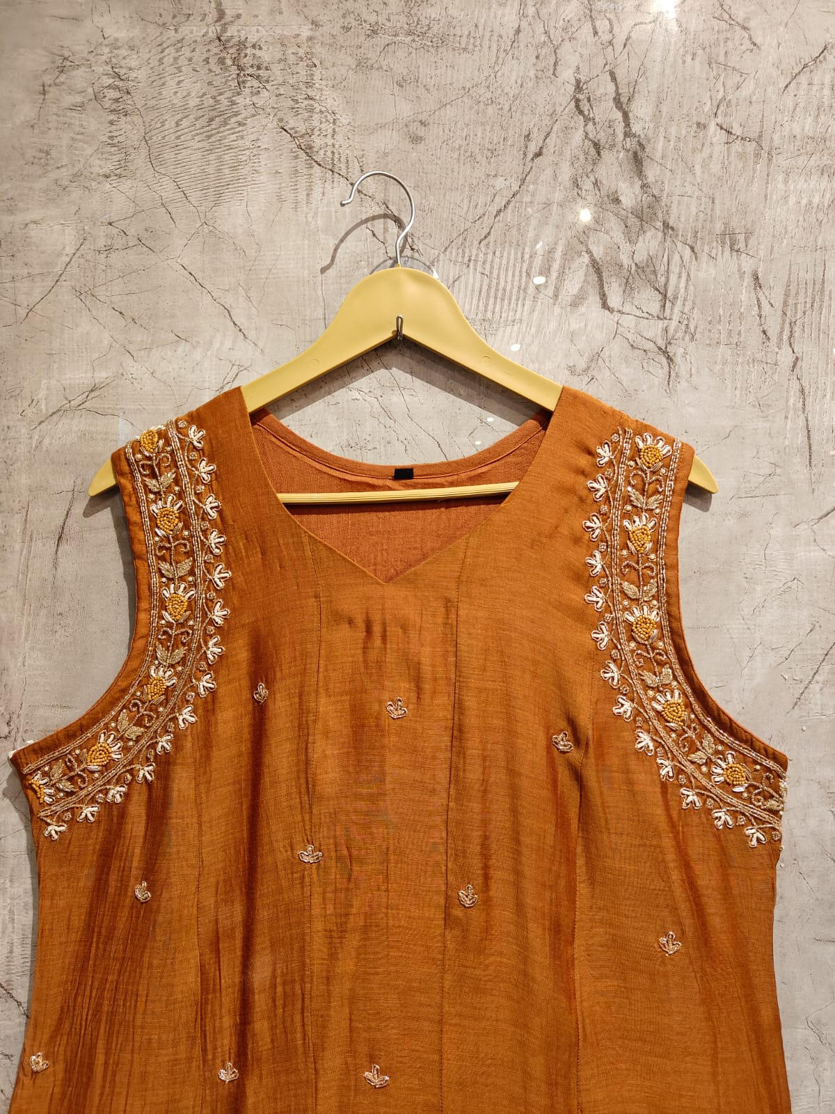 “Pani" Brown Mul  Chanderi Silk Anarkali Handwork Kurtha Set