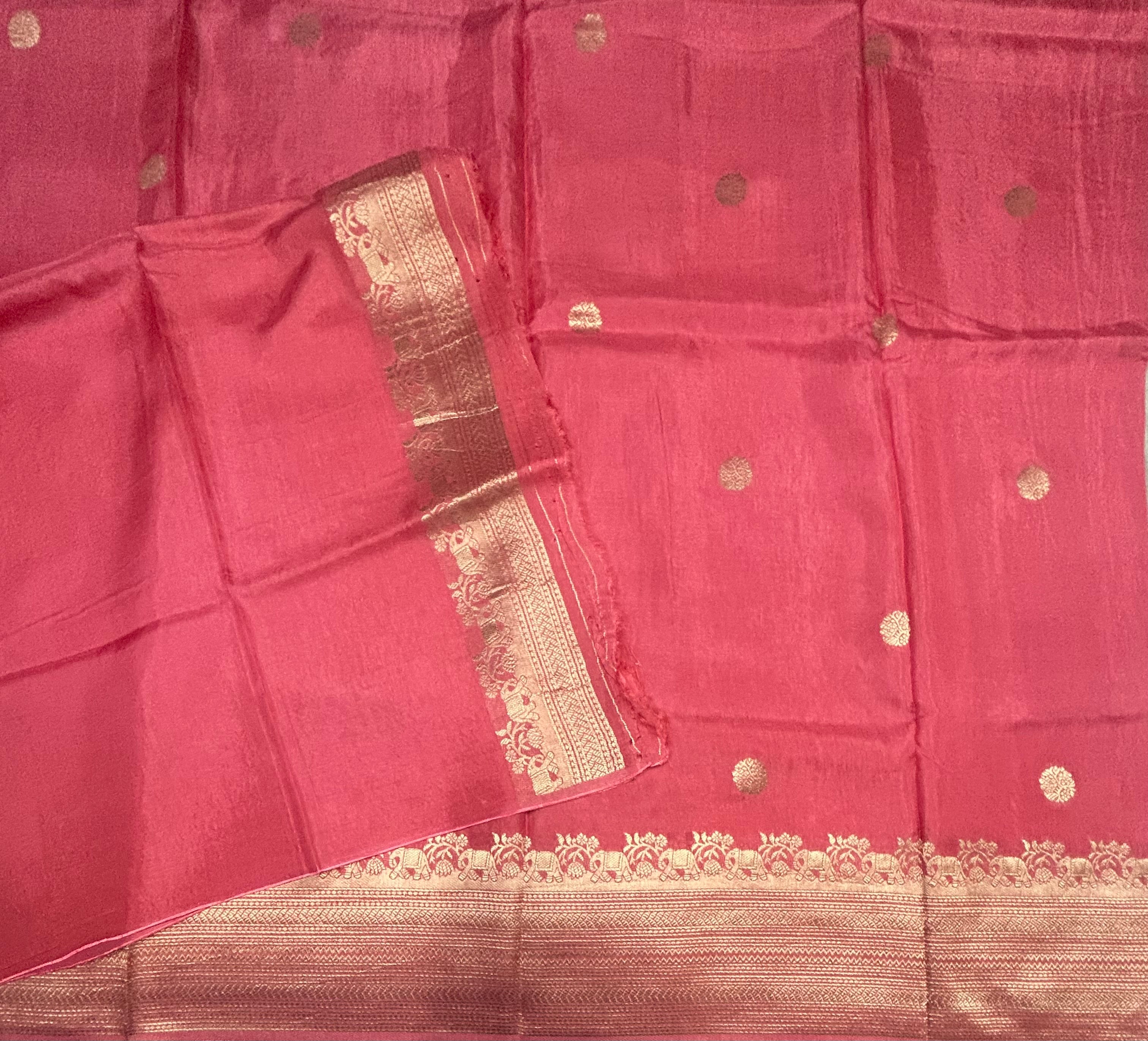 Light pink long border semi silk saree