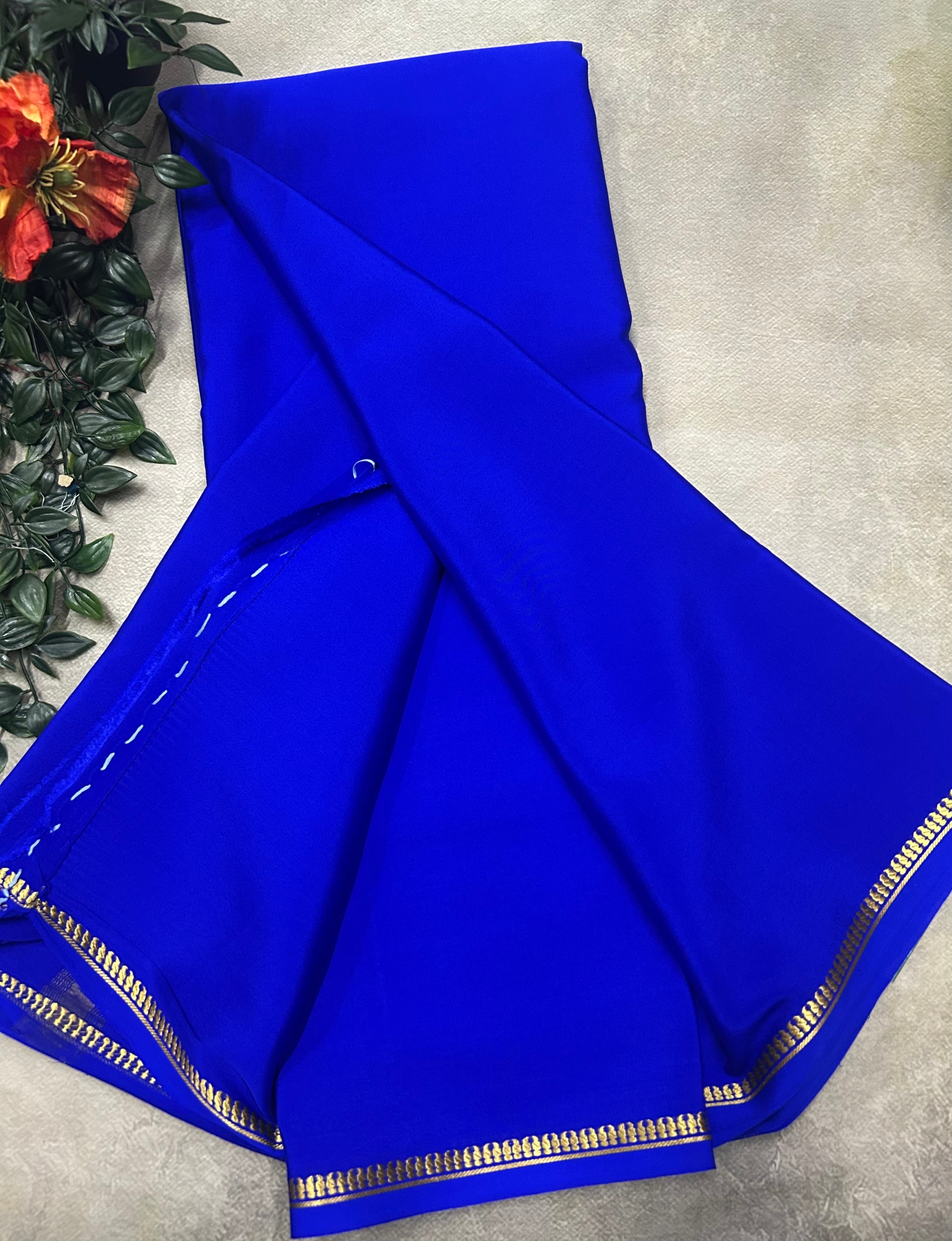 Royal blue small border pure Mysore silk 105 saree