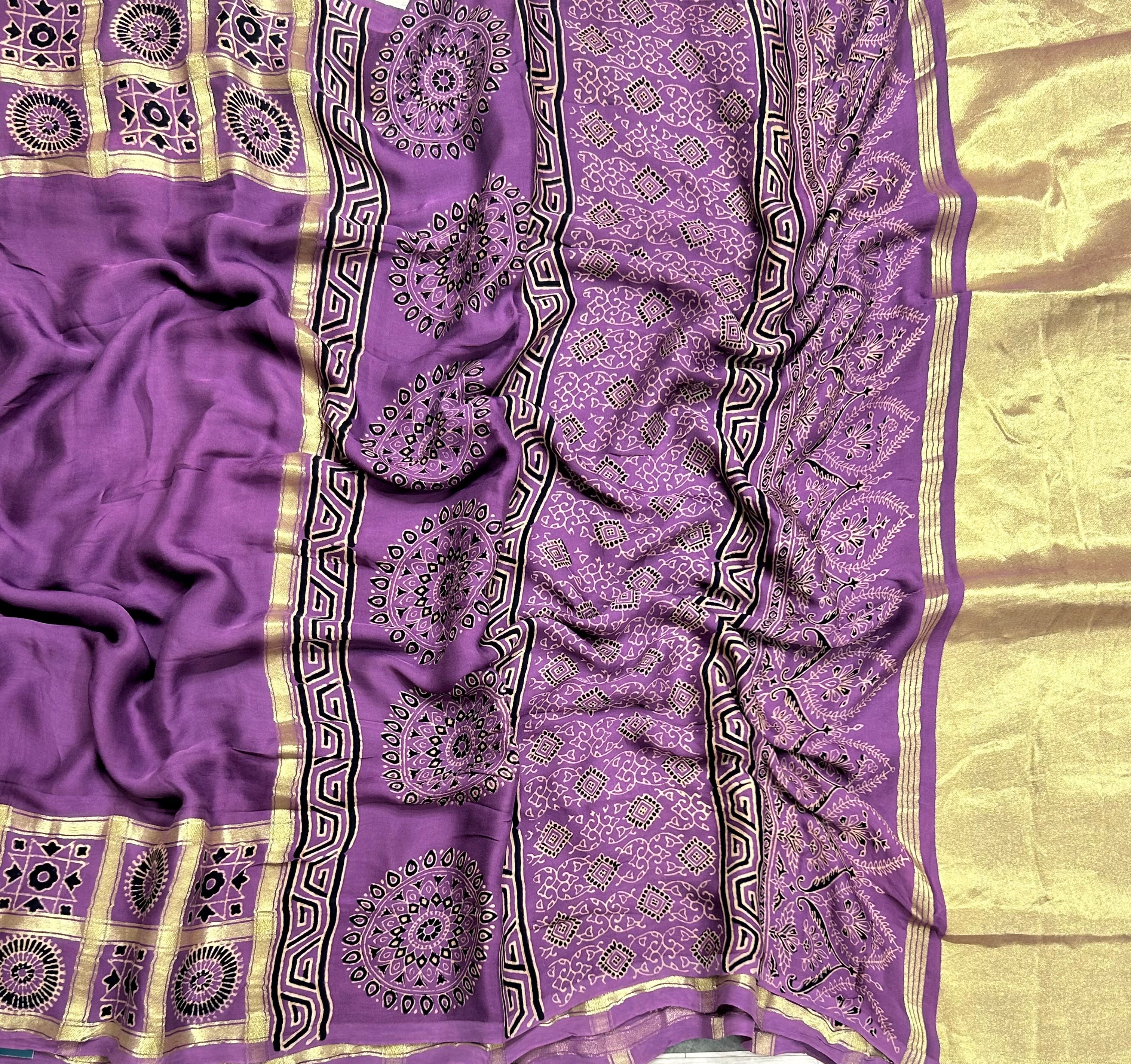 Lavender checks border modal silk 104 saree