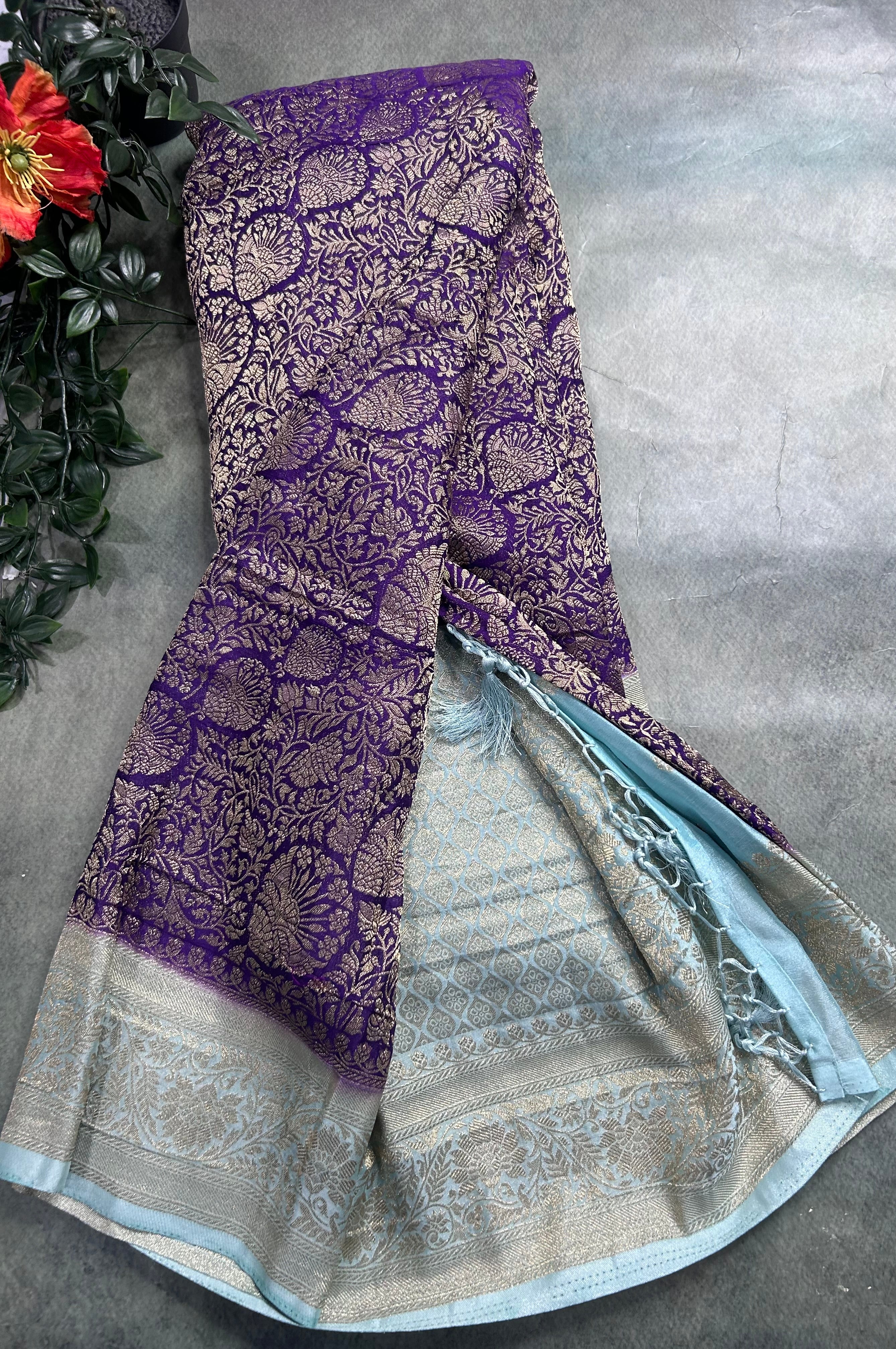 Purple brocade semi georgette 105 saree