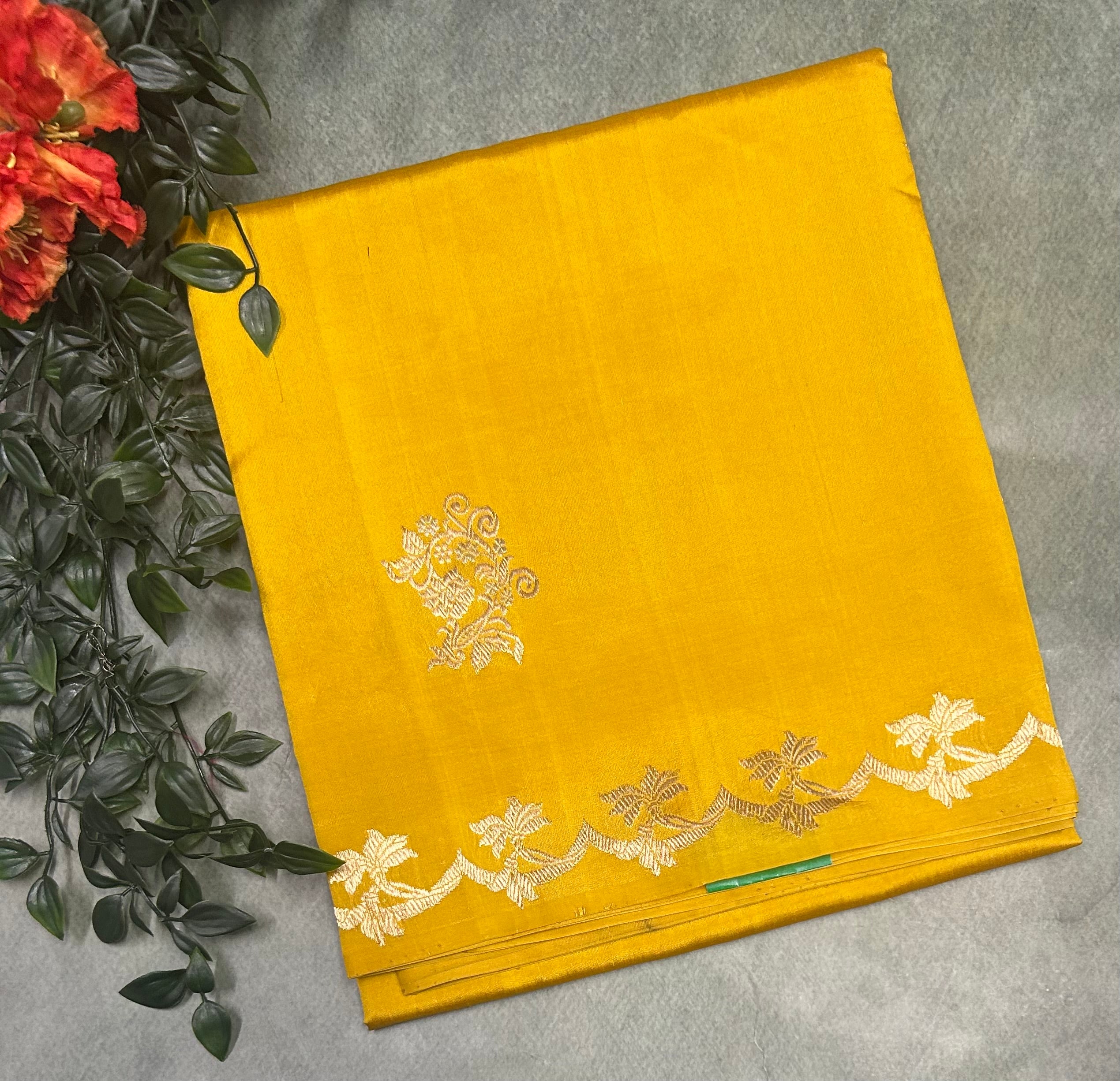 Yellow border Butta lightweight pure kathan 103 saree