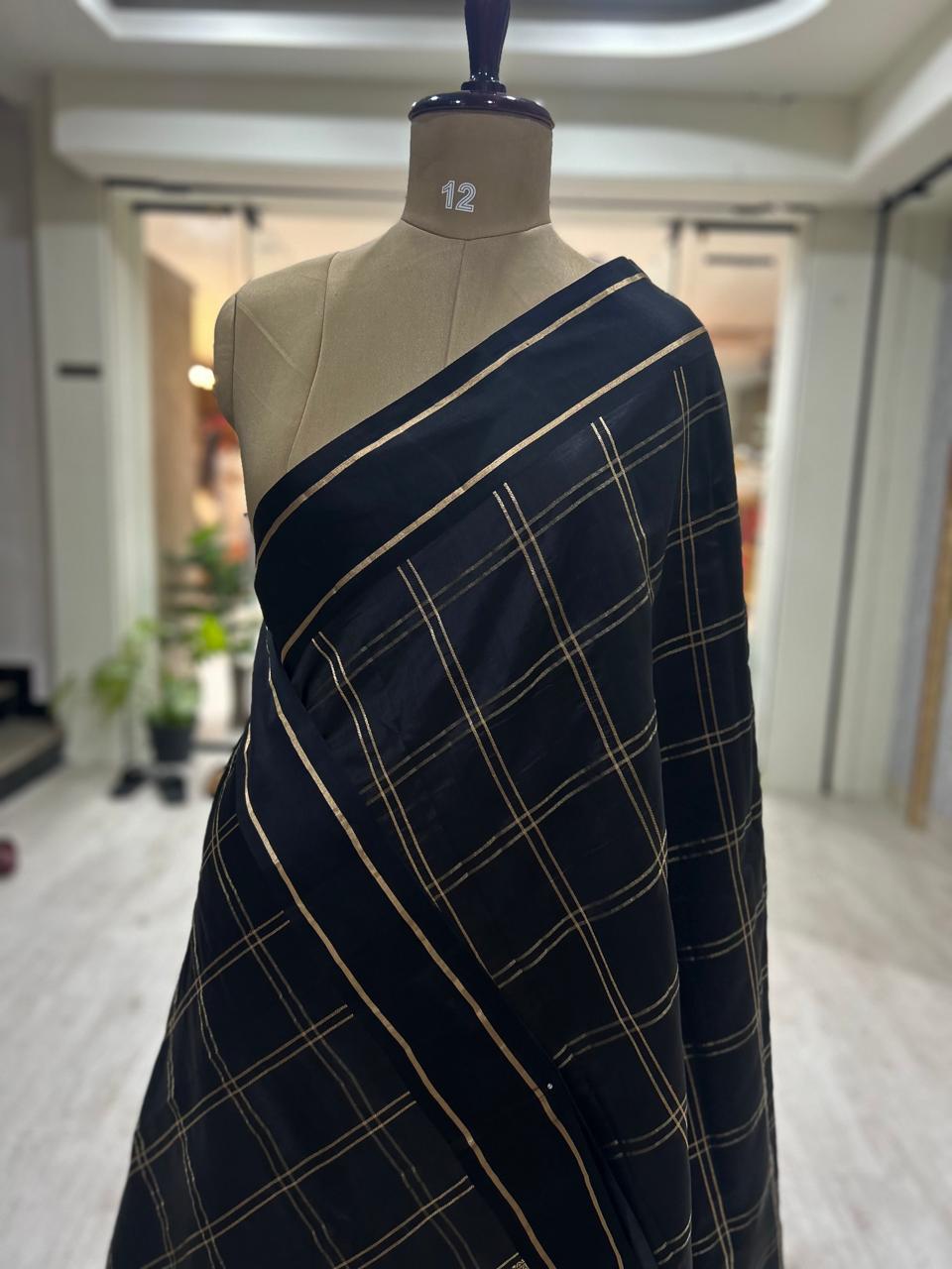 Black checks light weight Kathan -12 saree