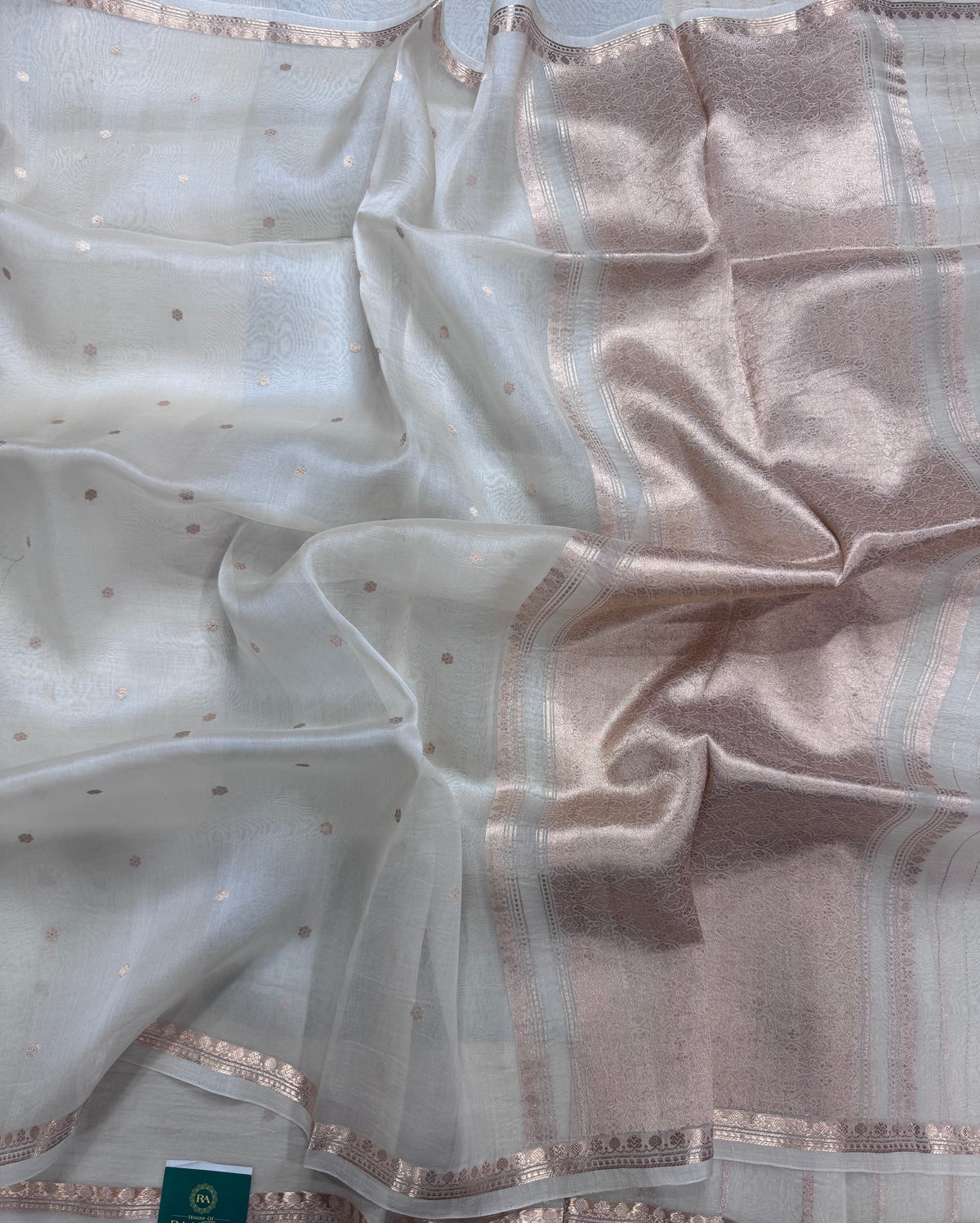 Cream pure Kora Organza Saree 111