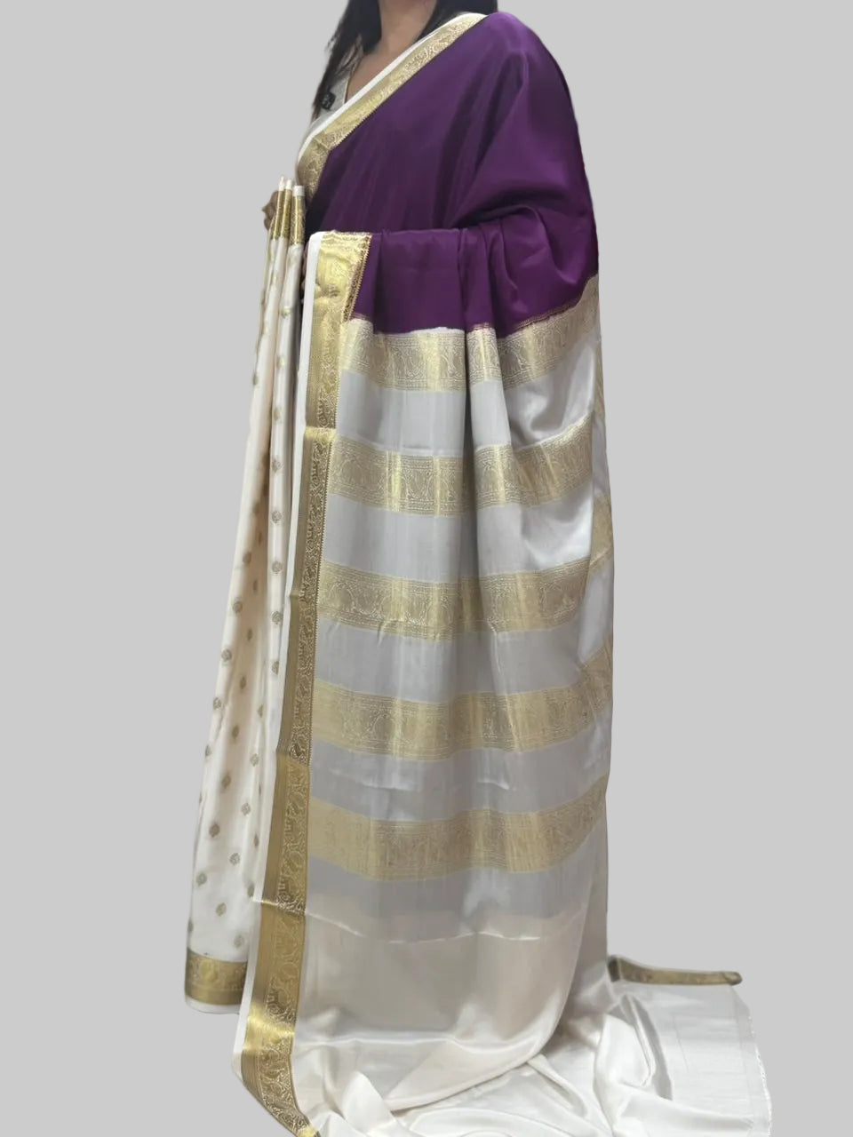 Purple n white Purple partly pallu pure Mysore silk saree PP106