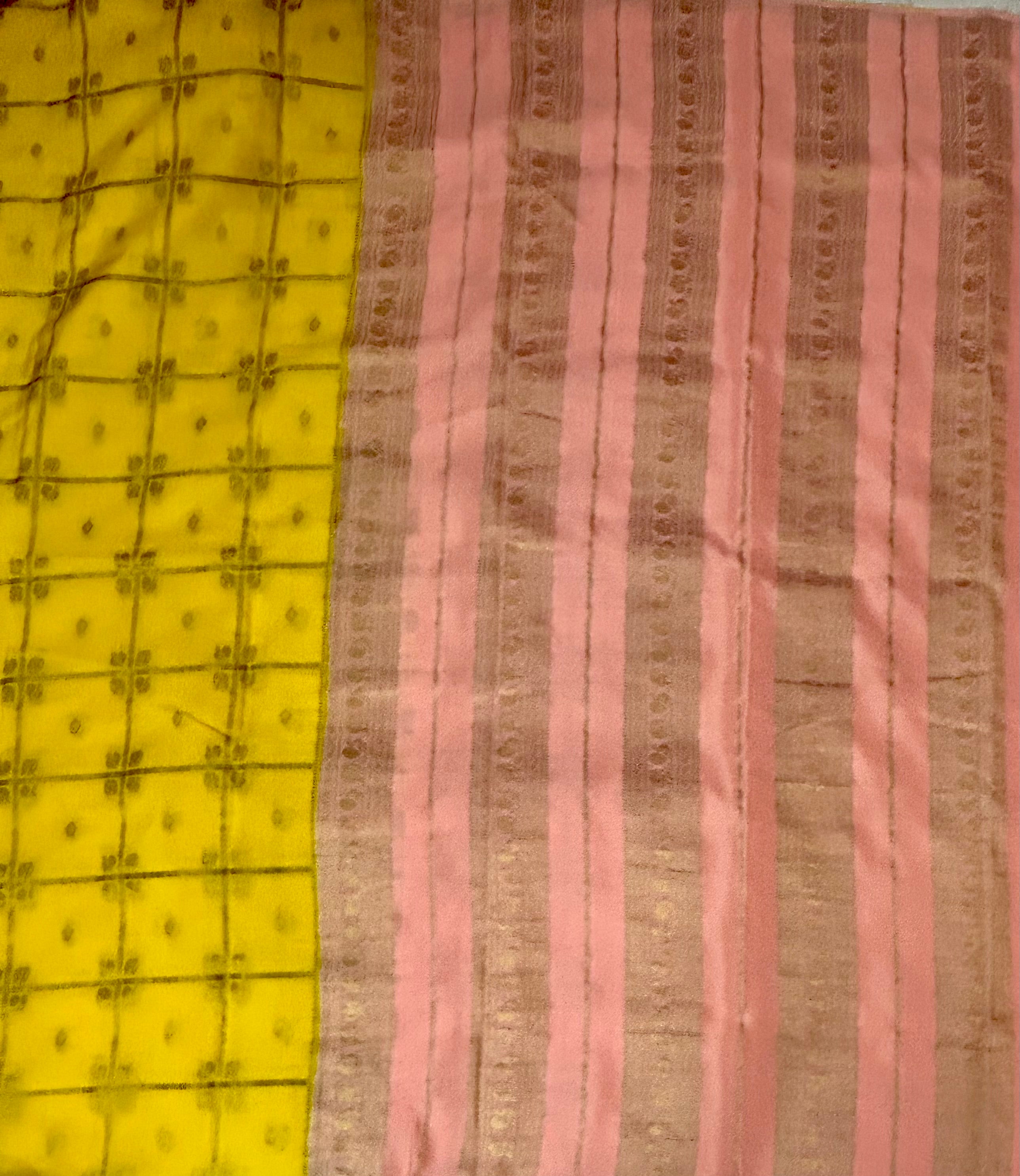 Yellow contrast checks borderless pure mysore silk-102 saree