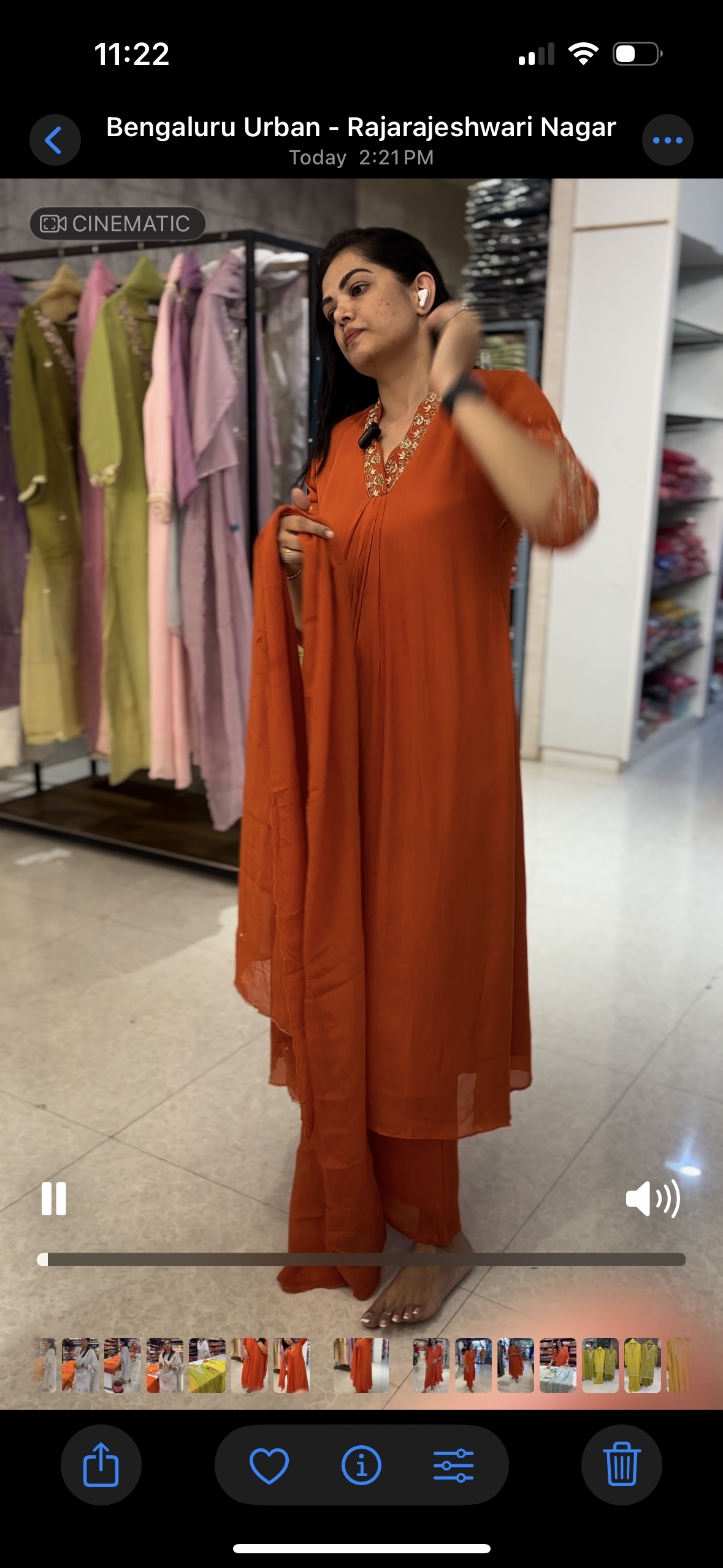 "Piya" Orange Chinnon Handwork Airline Kurtha 345