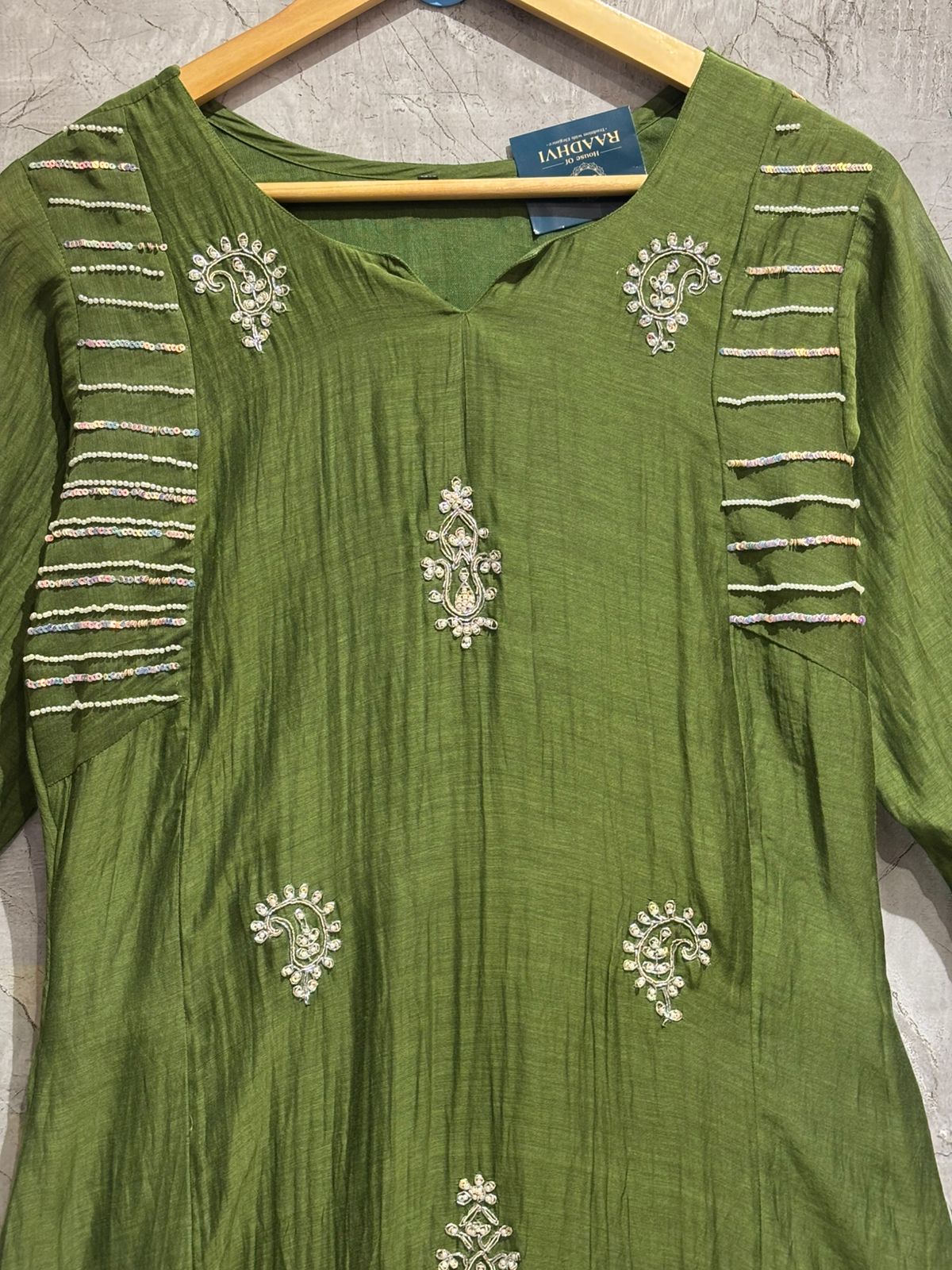 Green Mul Chanderi Hand Embroidery Anarkali Kurtha 999