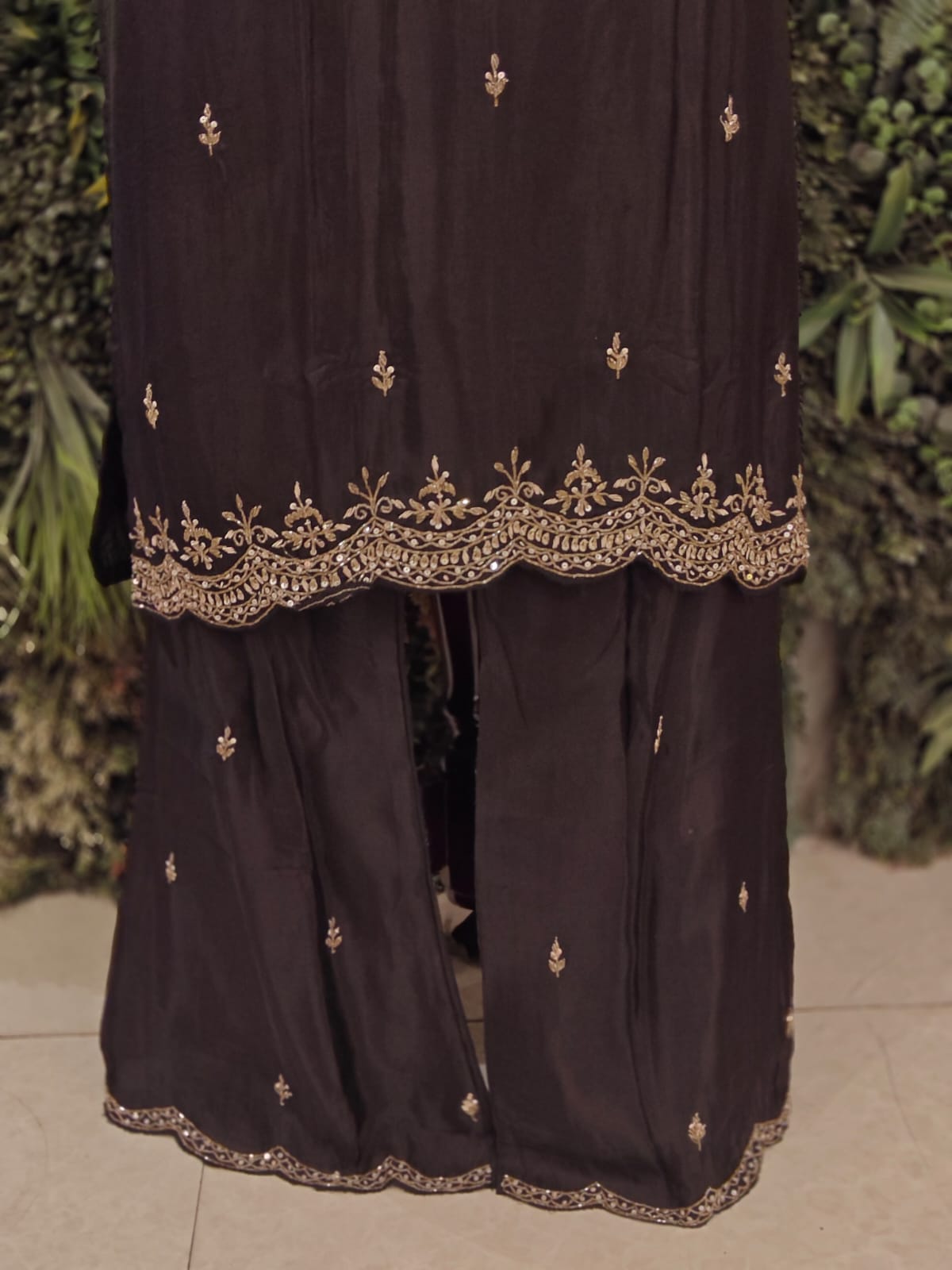 Black Satin Crepe Embroidery Sharara Kurtha 301