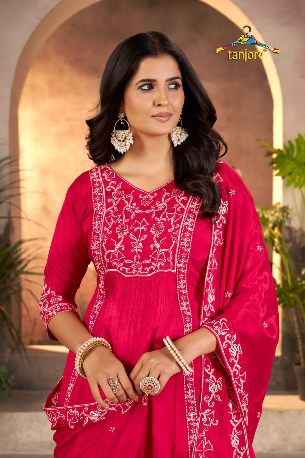 "Devi" Pink Chinnon Embroidery 01 Airline Handwork Kurtha