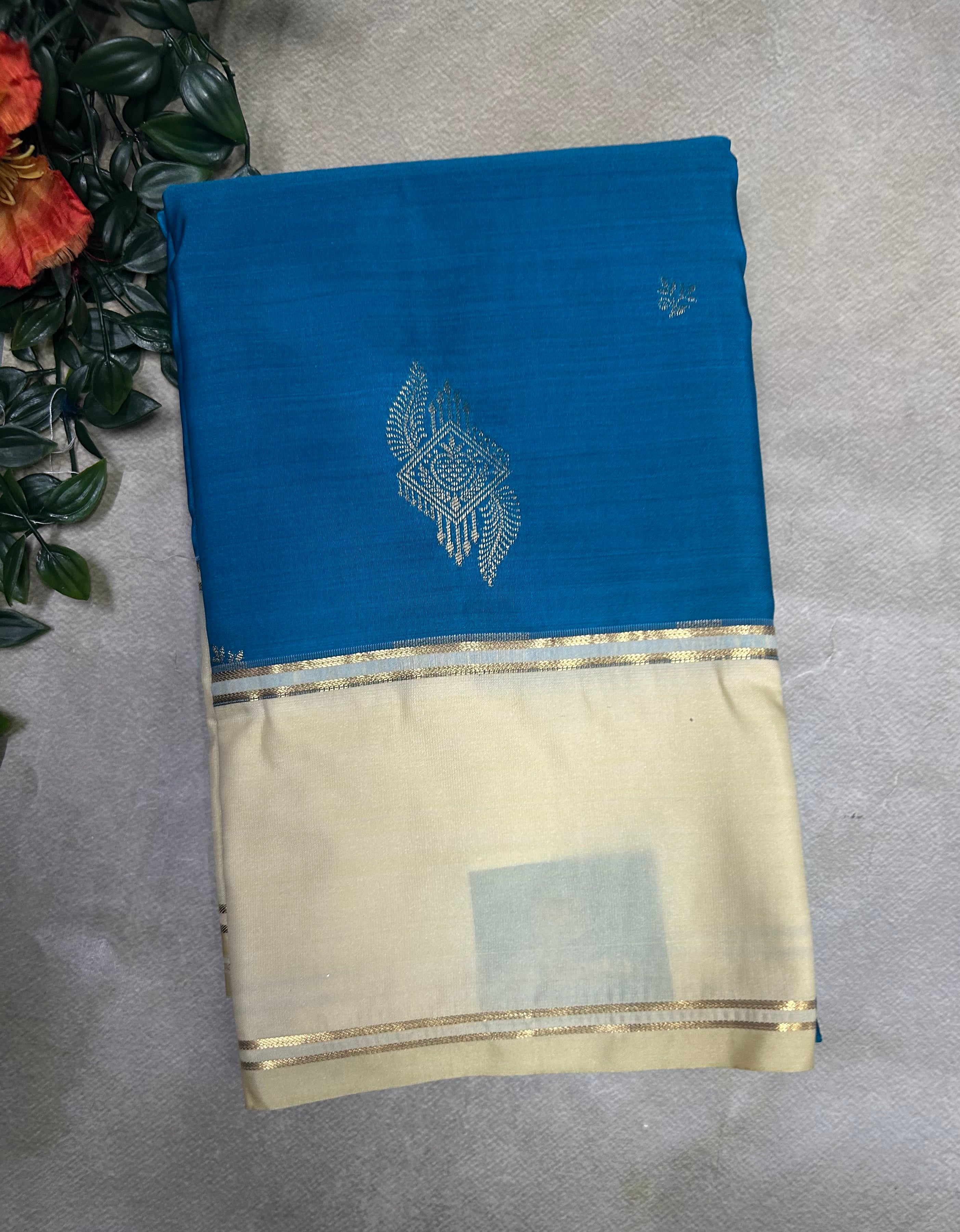 Rama green small Bentex border semi Kanchi-105 saree