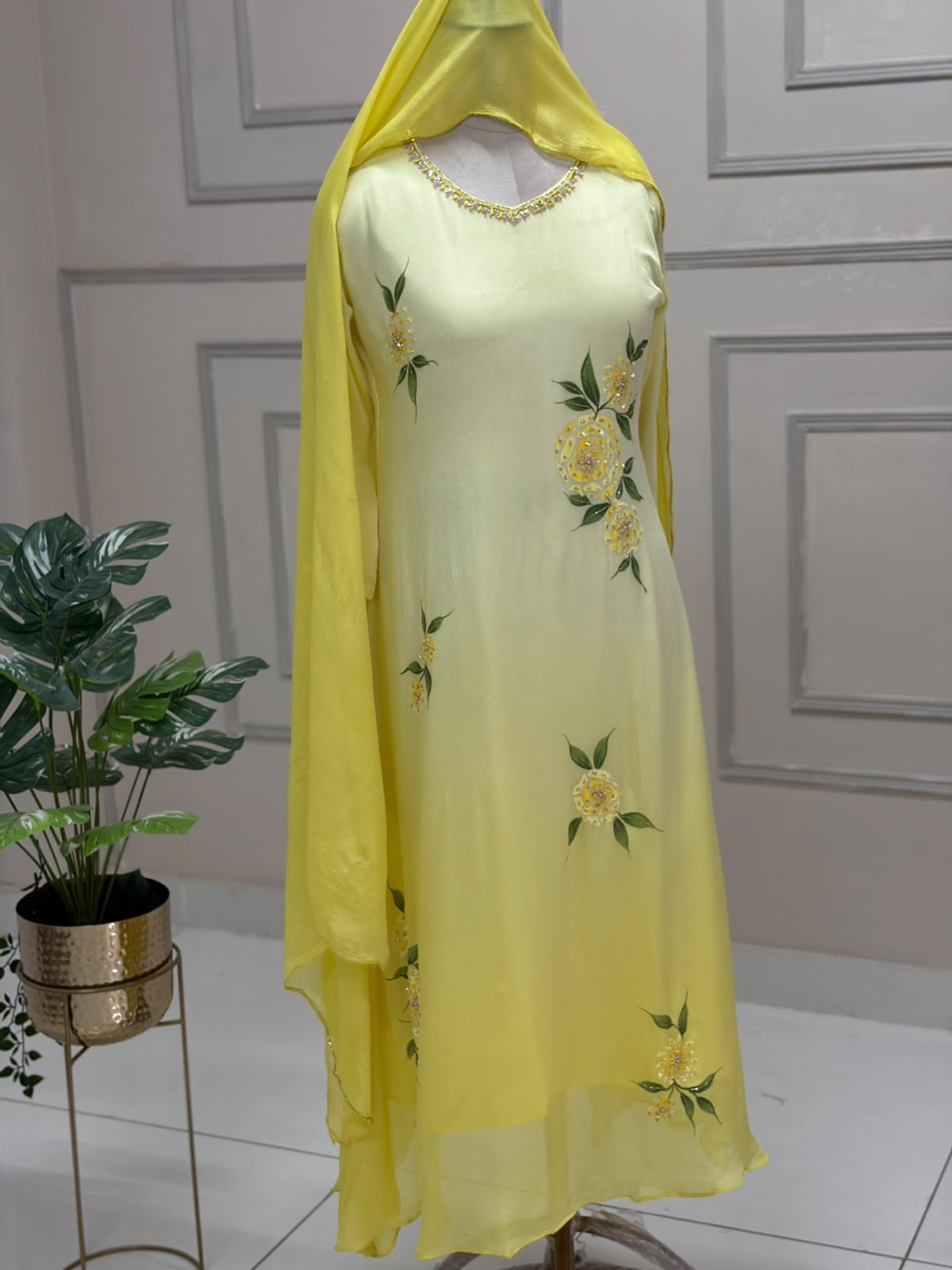 Yellow Hand Painted Airline Kurtha 765