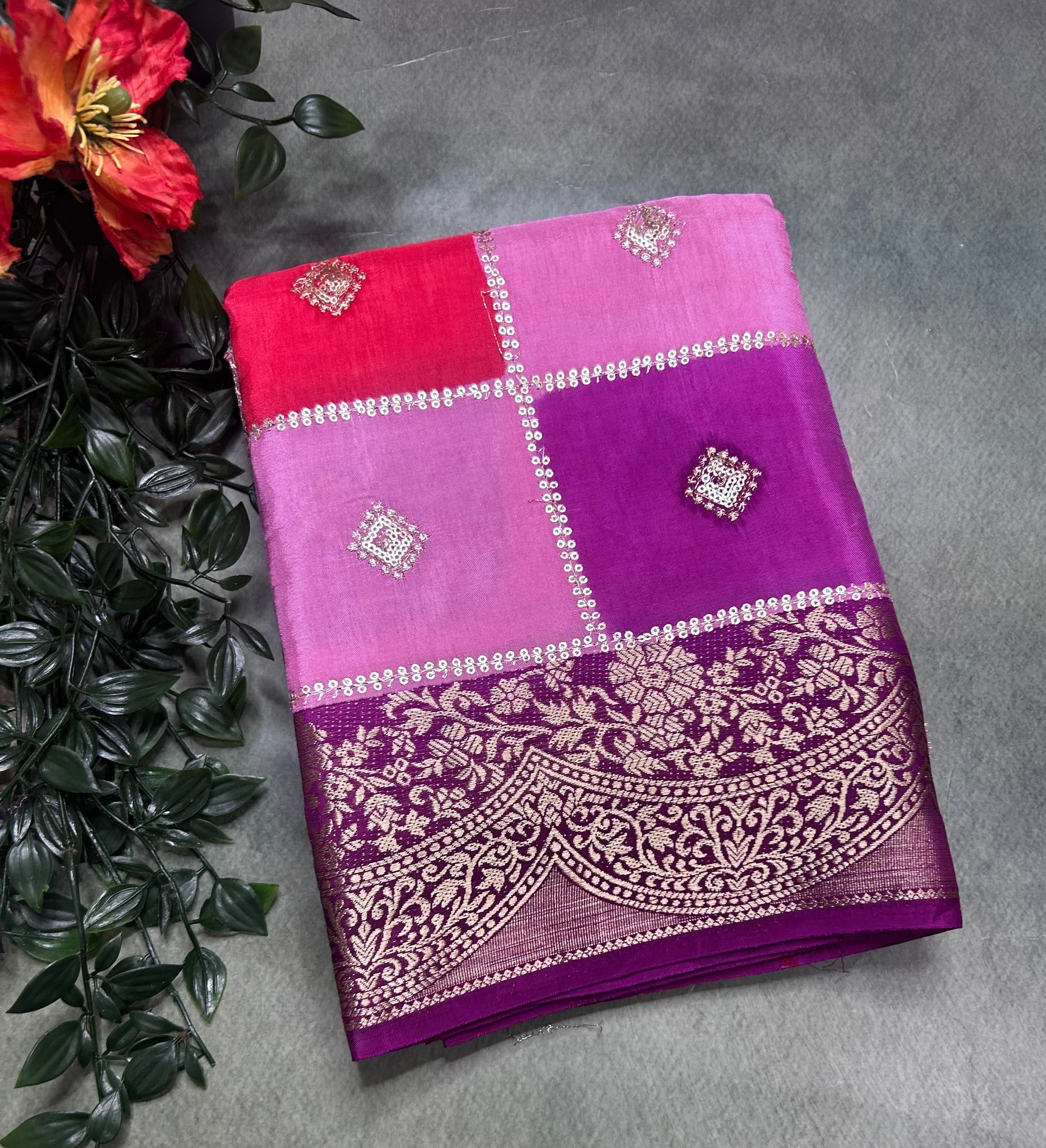 Multicolour checks n small border dola crepe 106 saree