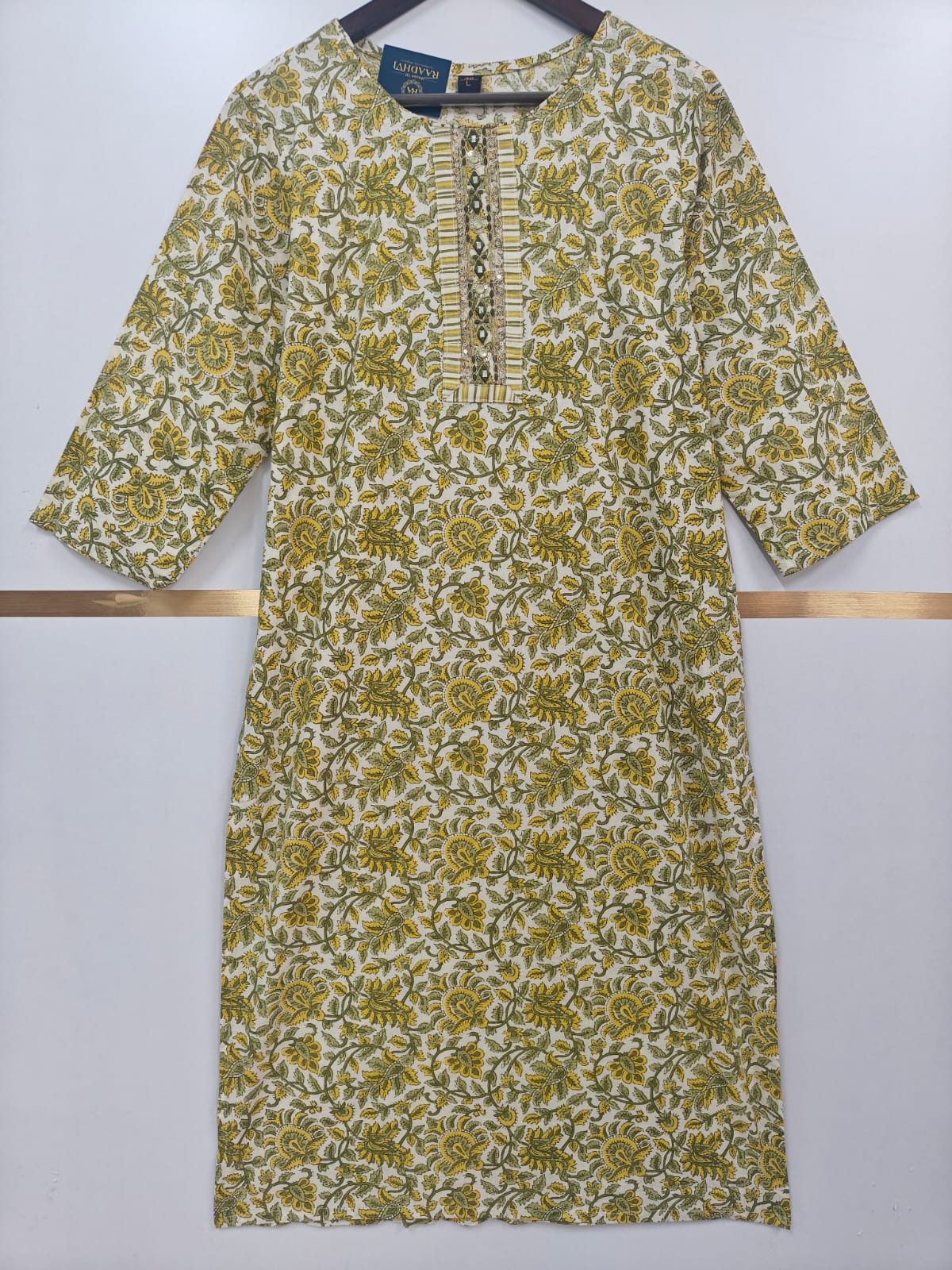 Green Cotton Block Print Straight Fit Kurtha
